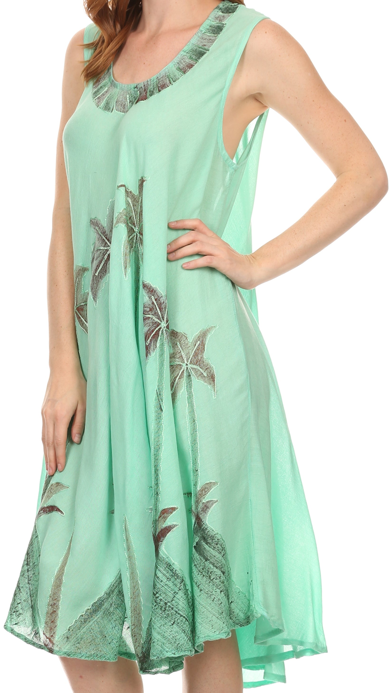 Sakkas Watercolor Palm Tree Tank Caftan Short Dress - Concordia Style Boutique