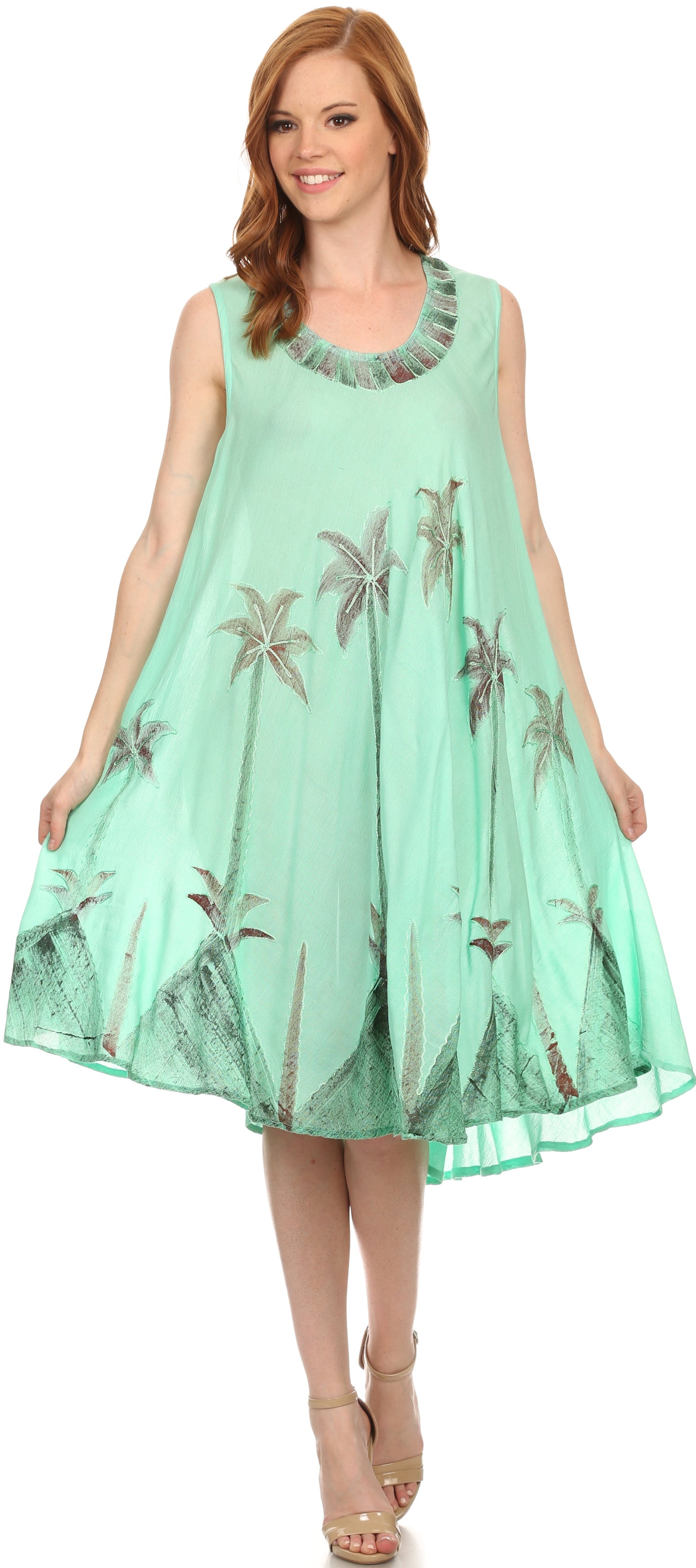 Sakkas Watercolor Palm Tree Tank Caftan Short Dress - Concordia Style Boutique