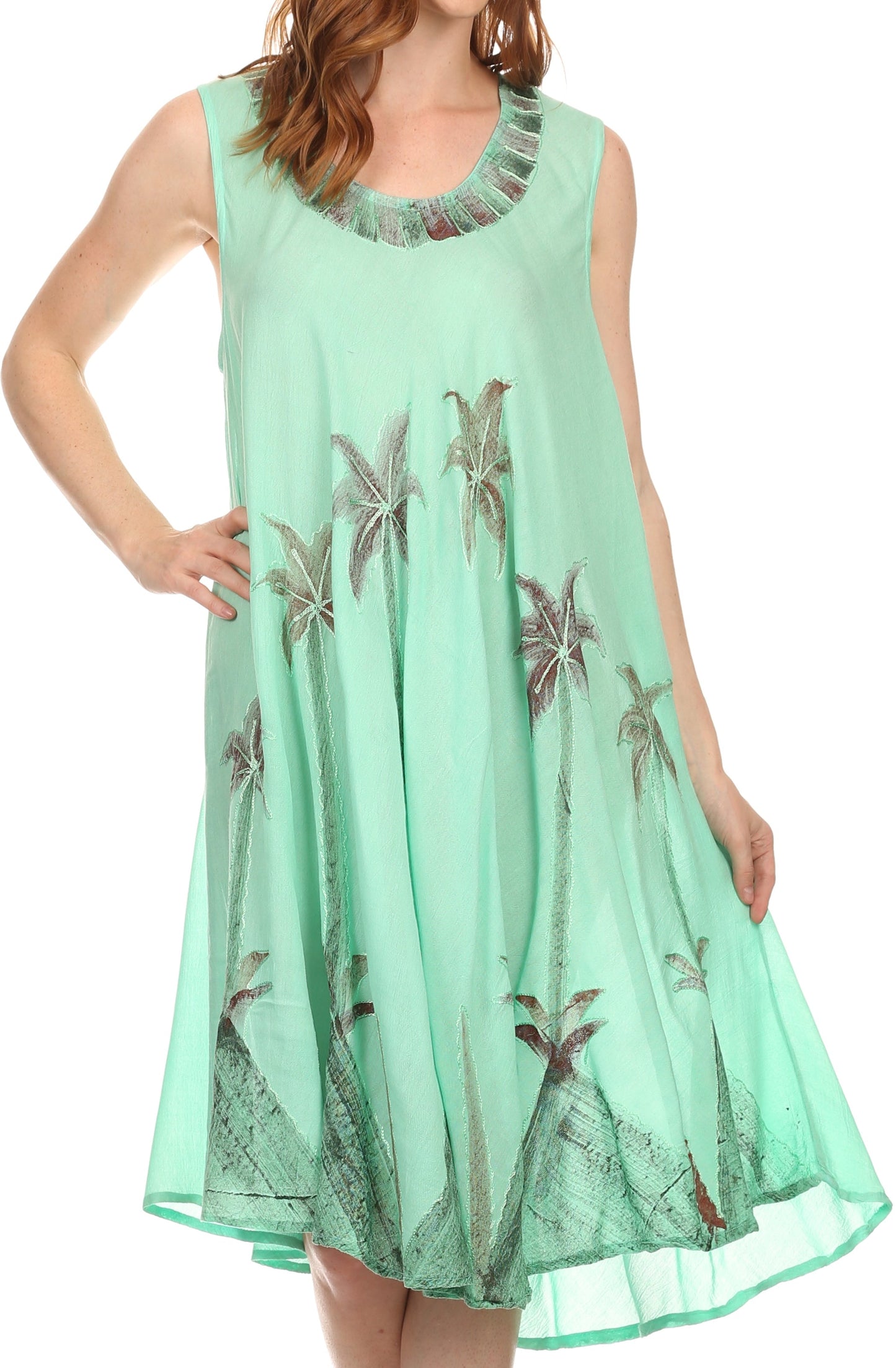 Sakkas Watercolor Palm Tree Tank Caftan Short Dress - Concordia Style Boutique