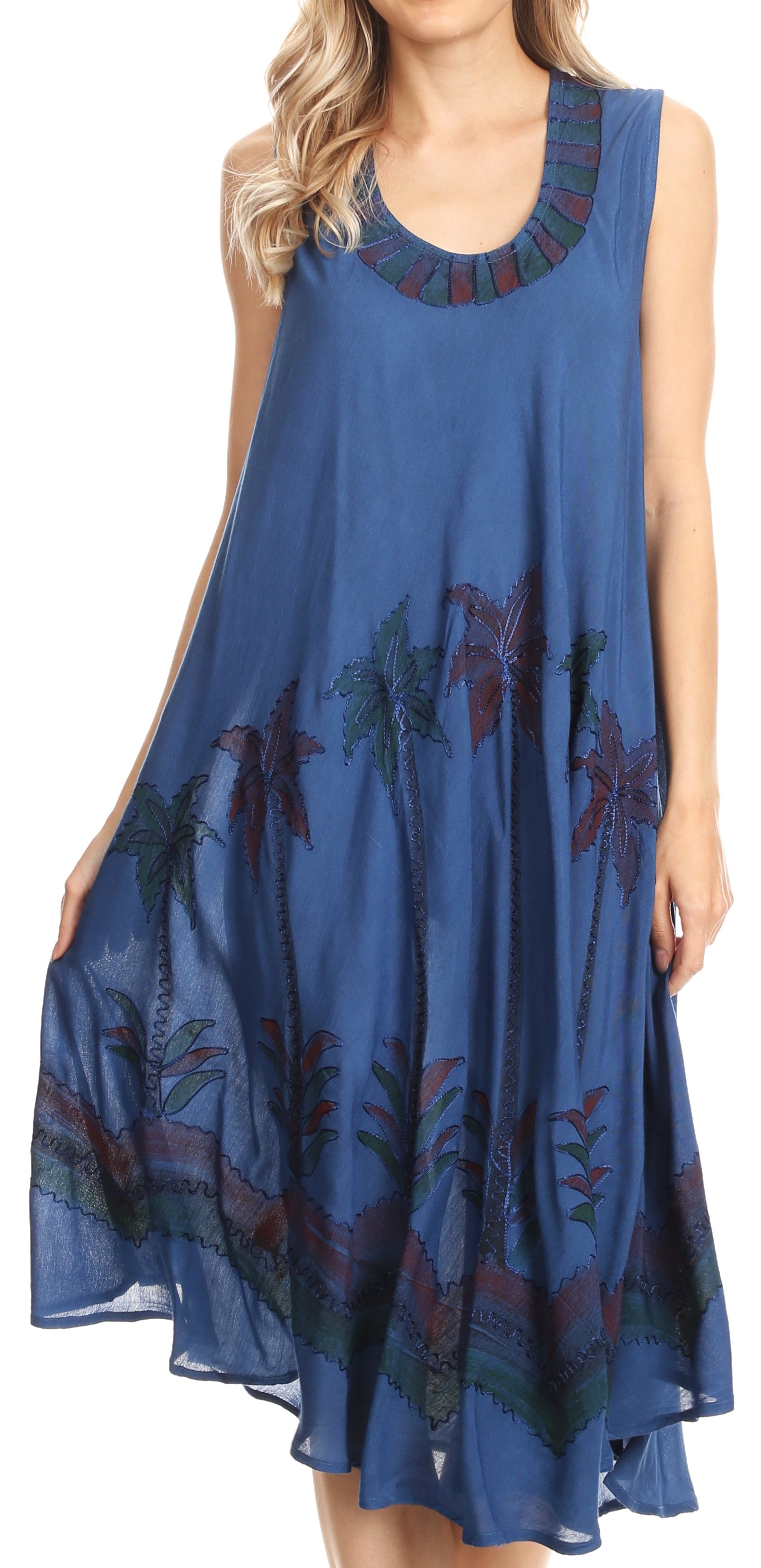 Sakkas Watercolor Palm Tree Tank Caftan Short Dress - Concordia Style Boutique