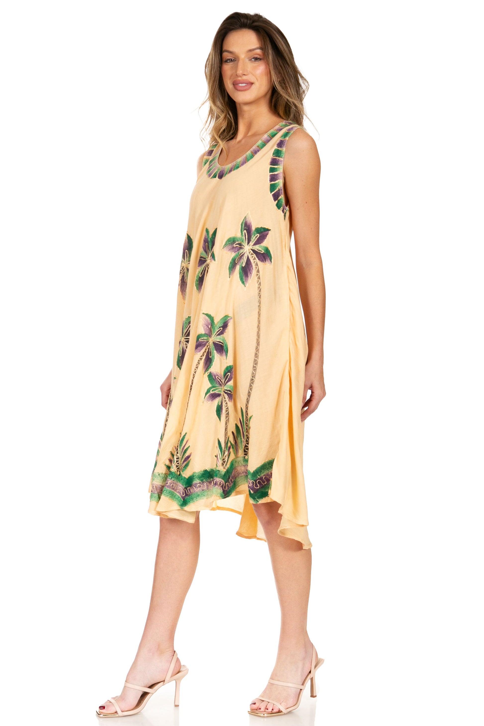Sakkas Watercolor Palm Tree Tank Caftan Short Dress - Concordia Style Boutique