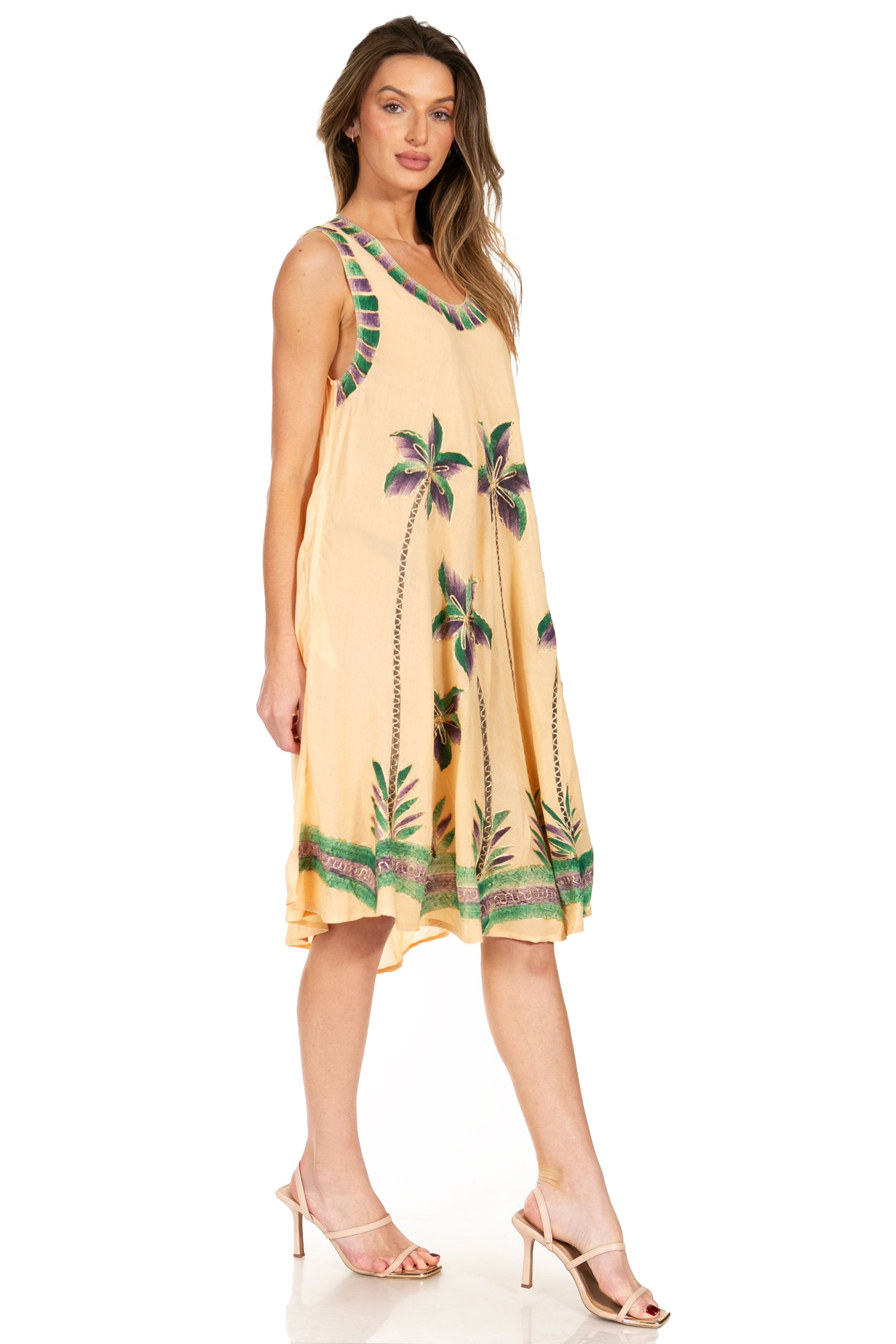 Sakkas Watercolor Palm Tree Tank Caftan Short Dress - Concordia Style Boutique