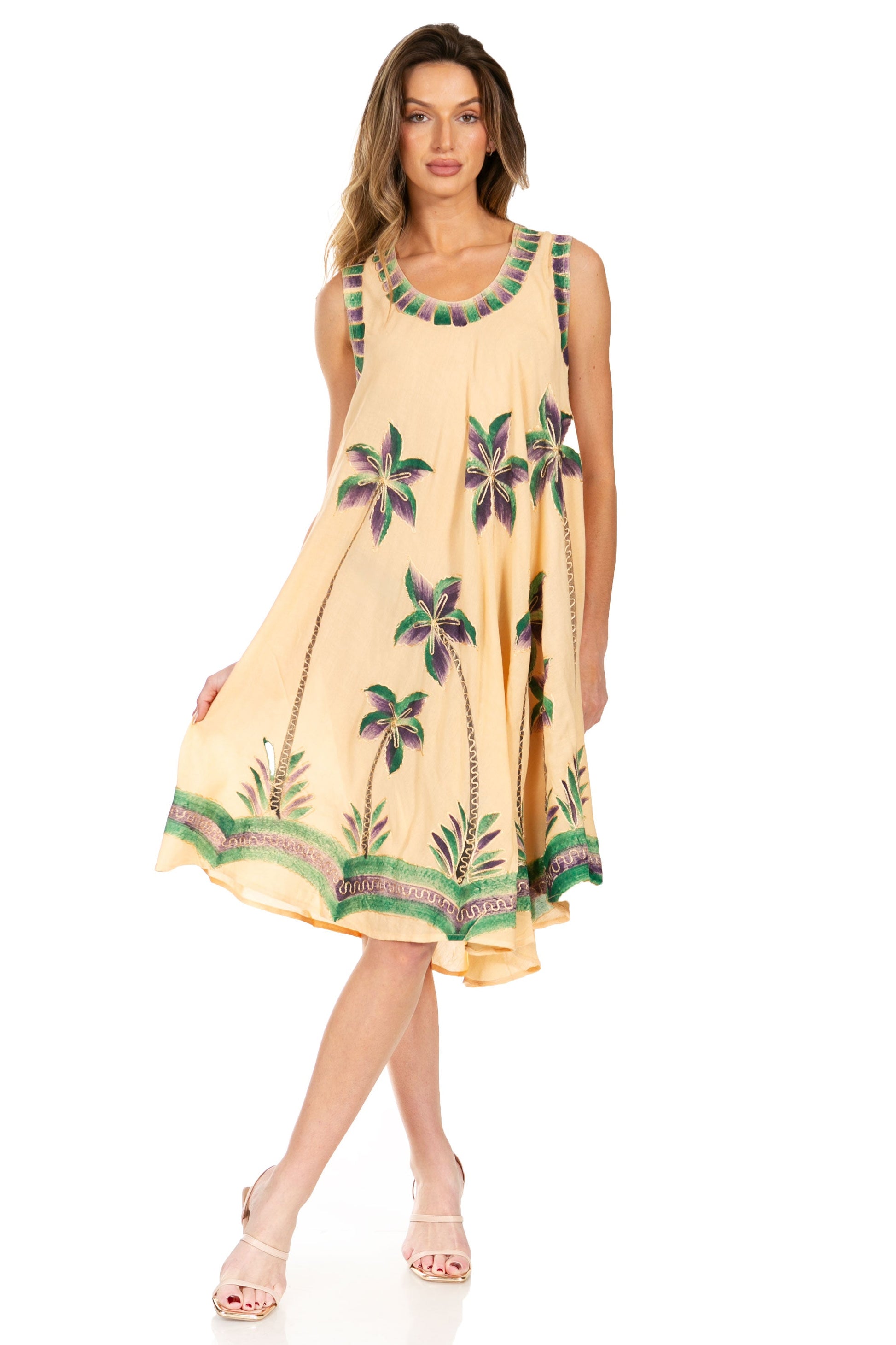 Sakkas Watercolor Palm Tree Tank Caftan Short Dress - Concordia Style Boutique