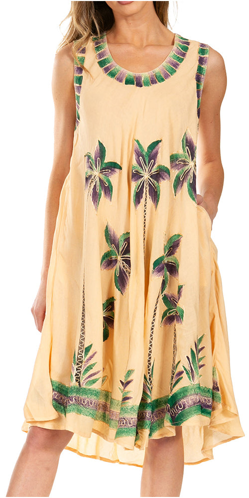 Sakkas Watercolor Palm Tree Tank Caftan Short Dress - Concordia Style Boutique