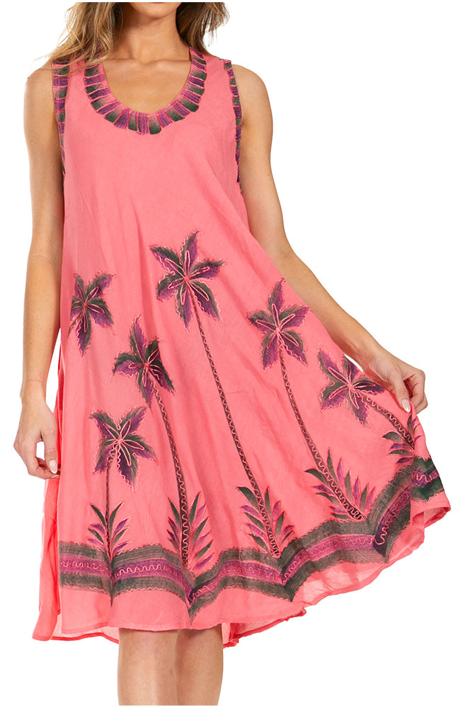 Sakkas Watercolor Palm Tree Tank Caftan Short Dress - Concordia Style Boutique