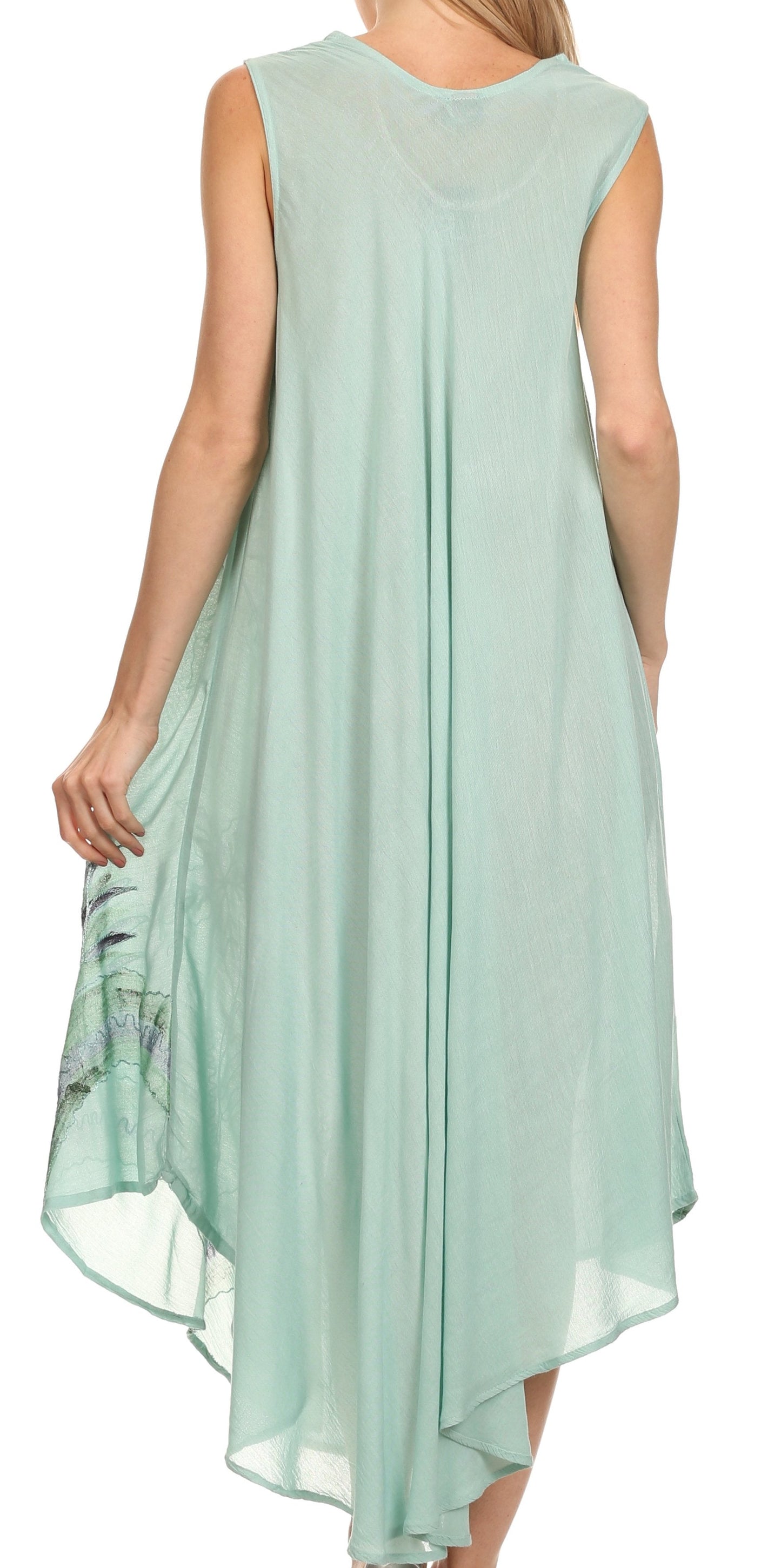 Sakkas Watercolor Palm Tree Tank Caftan Short Dress - Concordia Style Boutique