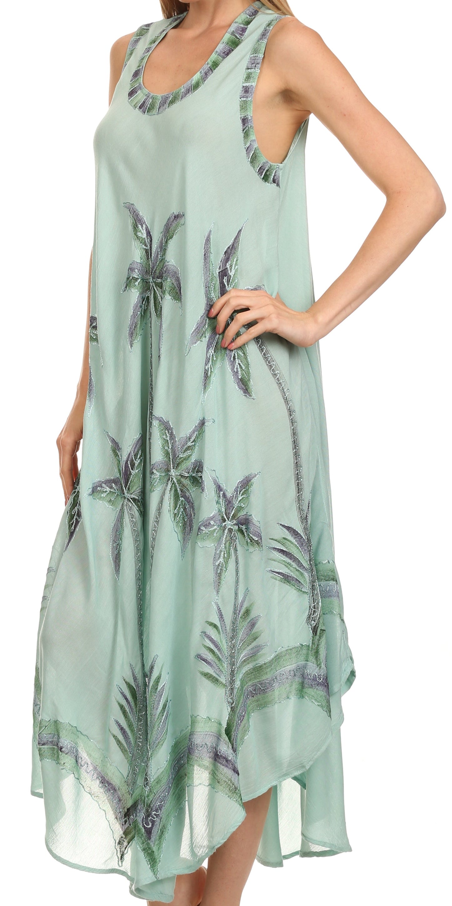 Sakkas Watercolor Palm Tree Tank Caftan Short Dress - Concordia Style Boutique