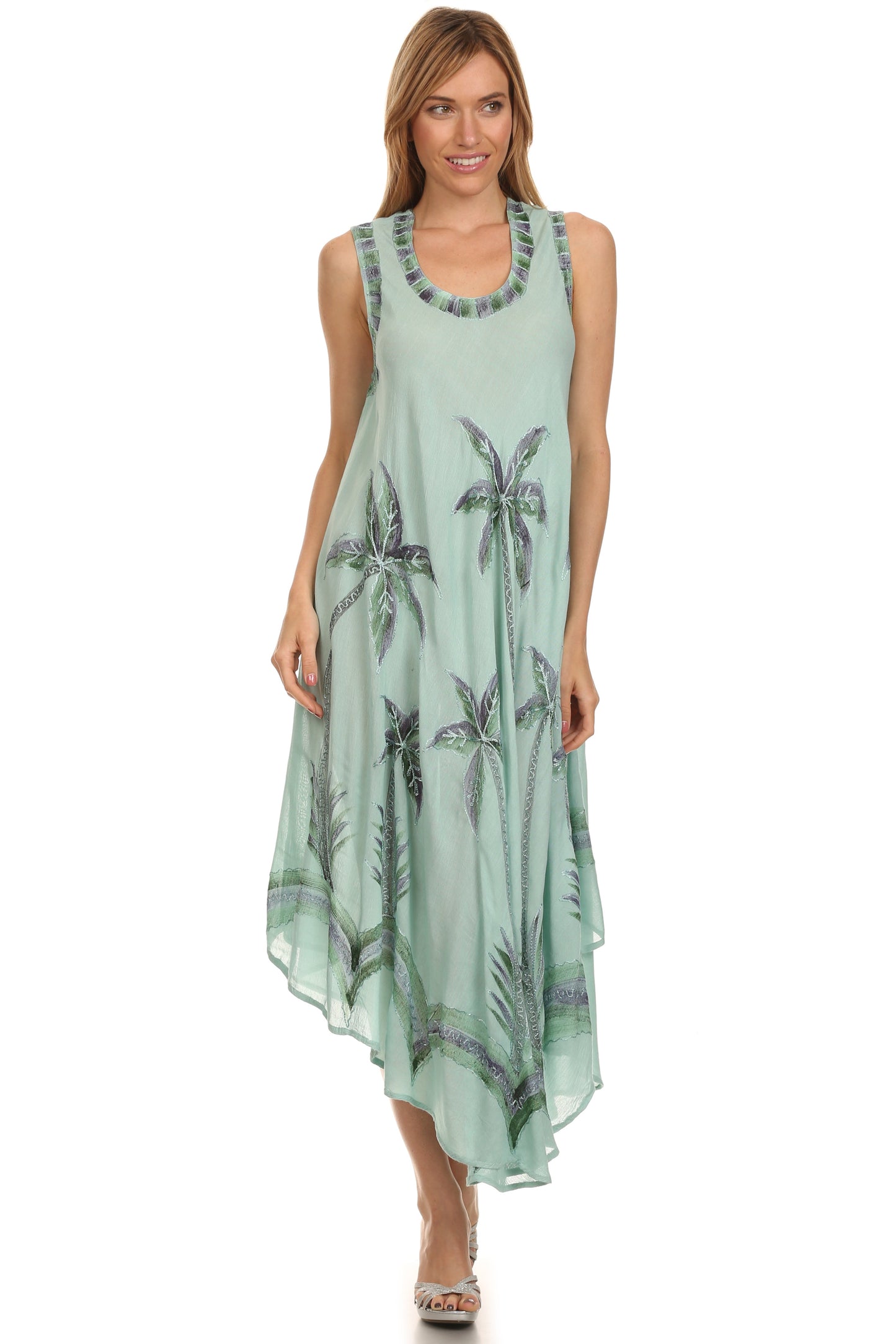 Sakkas Watercolor Palm Tree Tank Caftan Short Dress - Concordia Style Boutique