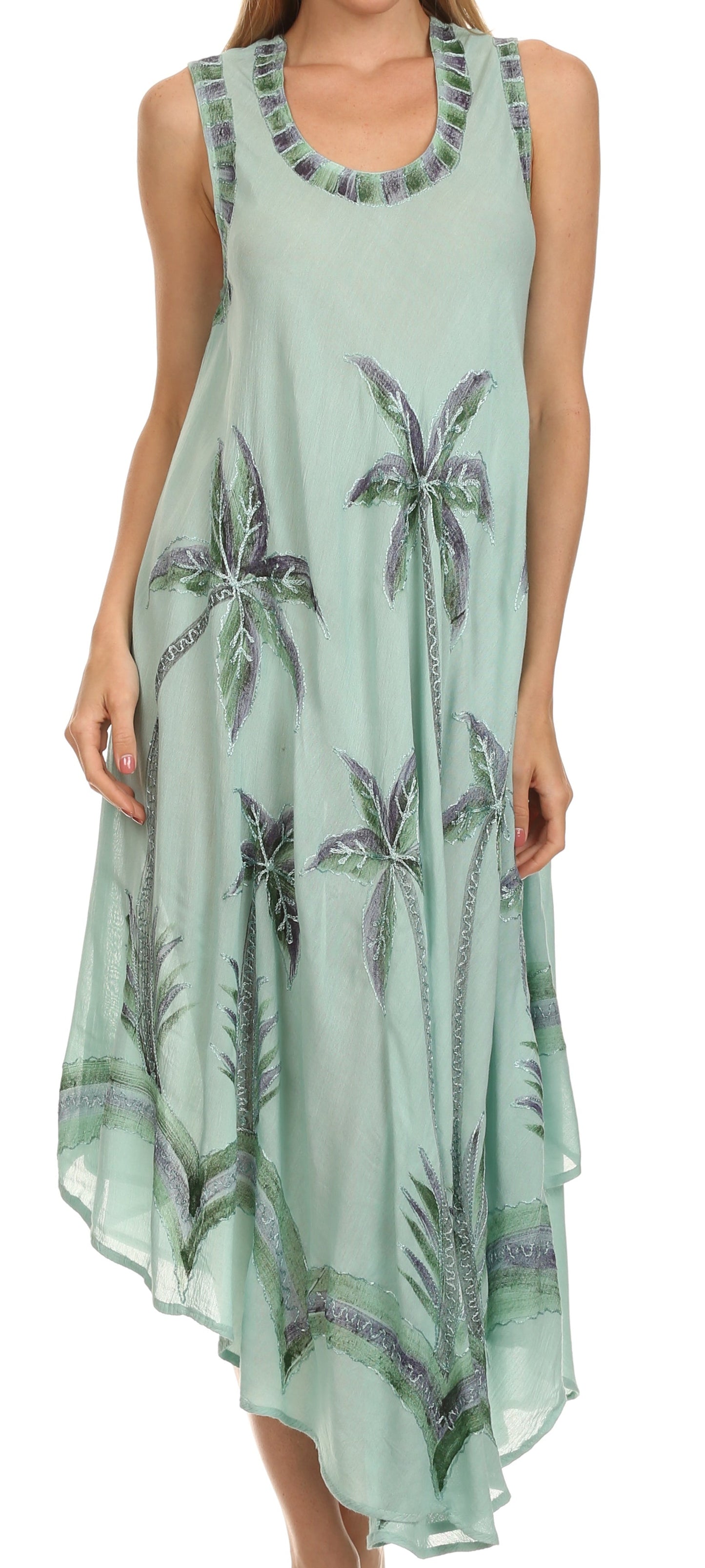 Sakkas Watercolor Palm Tree Tank Caftan Short Dress - Concordia Style Boutique