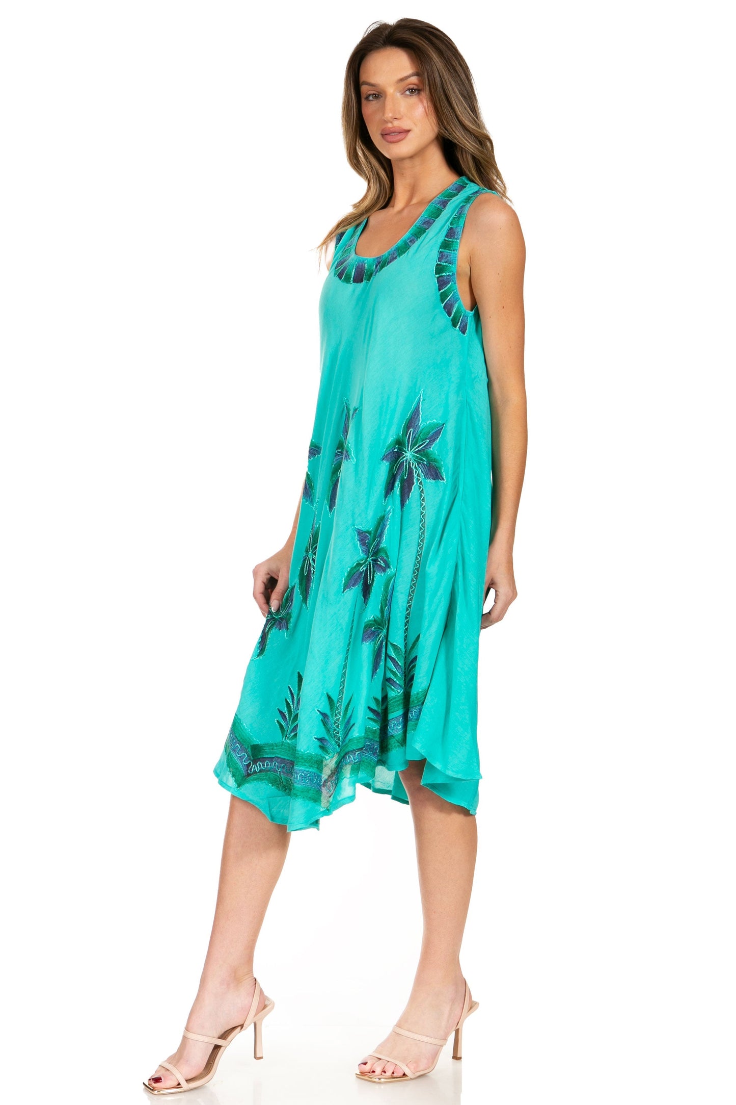 Sakkas Watercolor Palm Tree Tank Caftan Short Dress - Concordia Style Boutique