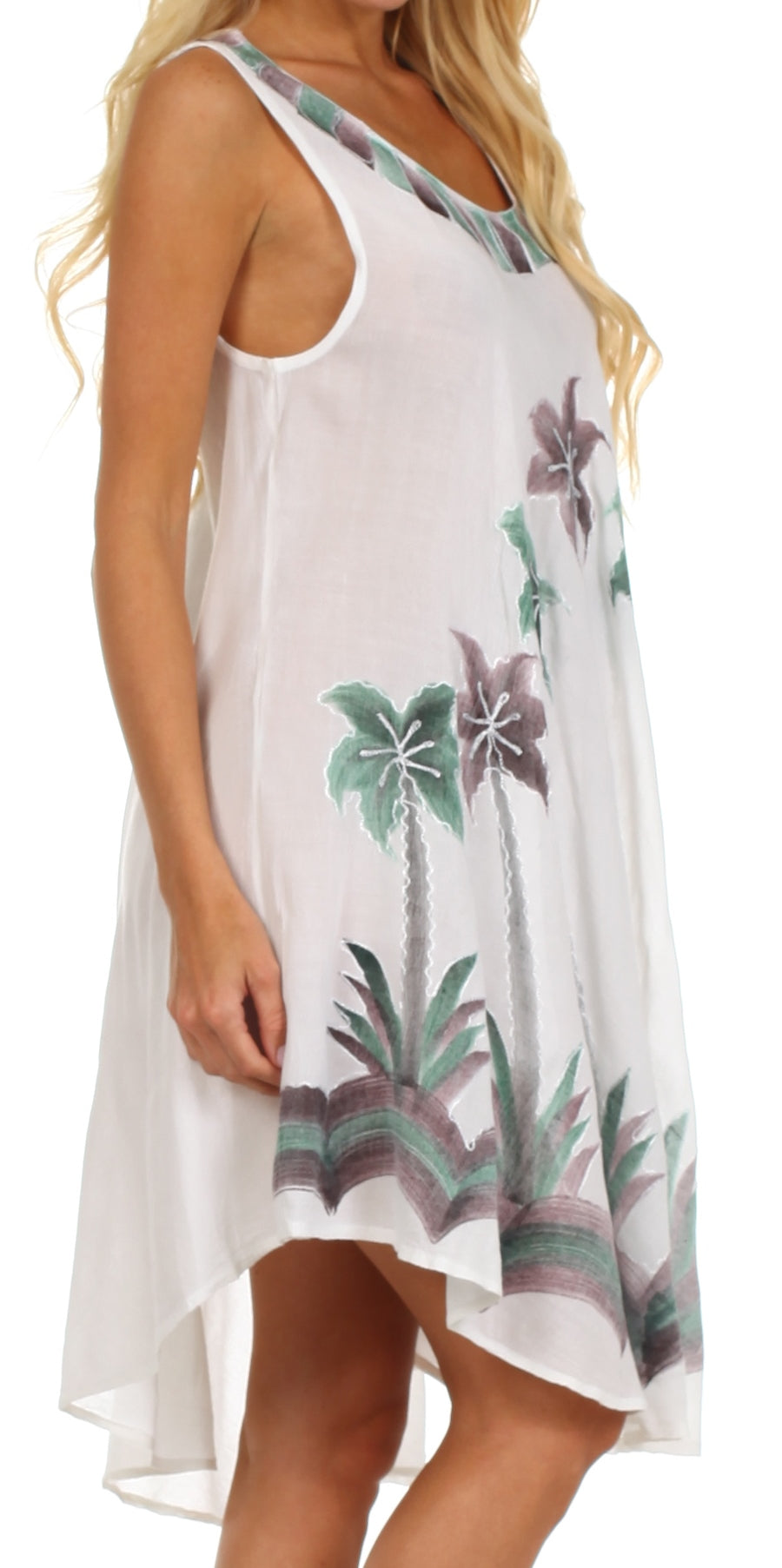 Sakkas Watercolor Palm Tree Tank Caftan Short Dress - Concordia Style Boutique
