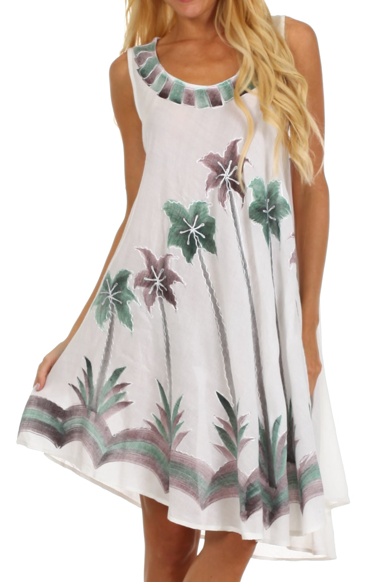Sakkas Watercolor Palm Tree Tank Caftan Short Dress - Concordia Style Boutique