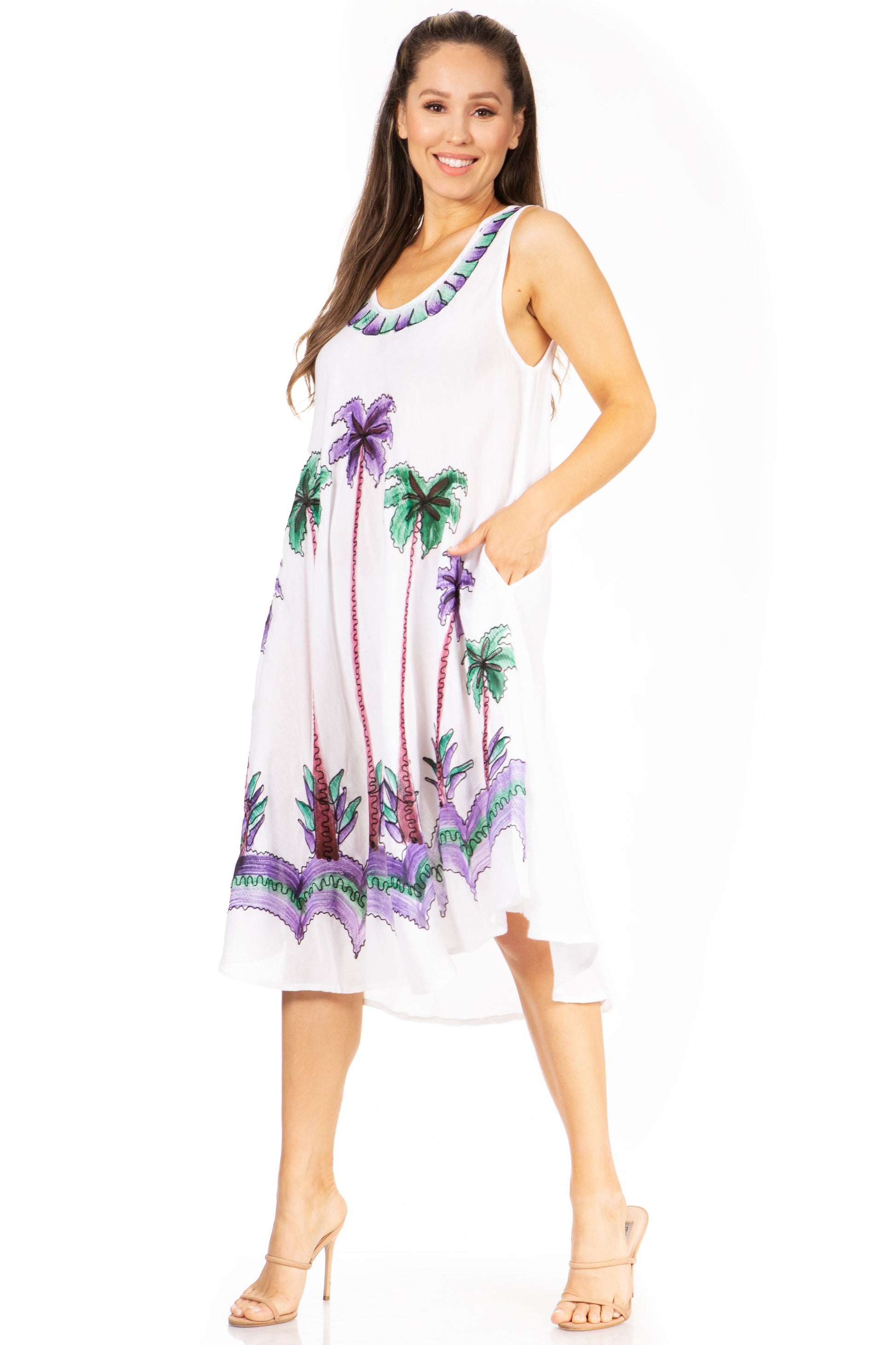 Sakkas Watercolor Palm Tree Tank Caftan Short Dress - Concordia Style Boutique