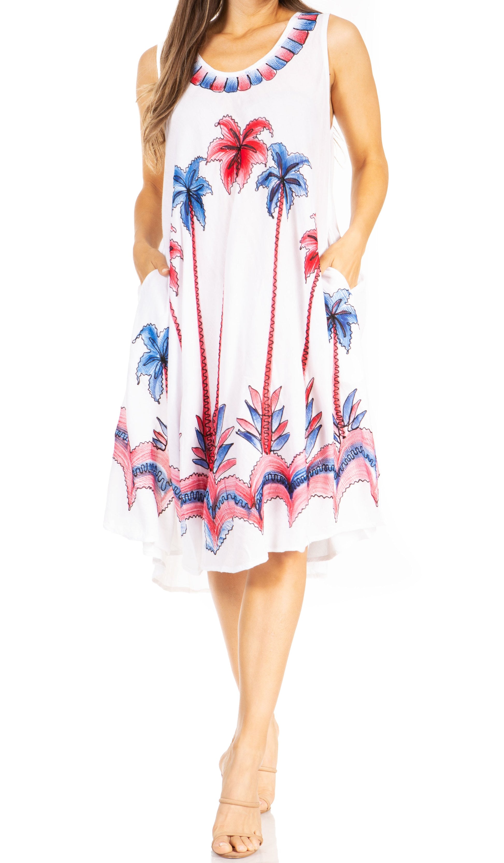 Sakkas Watercolor Palm Tree Tank Caftan Short Dress - Concordia Style Boutique