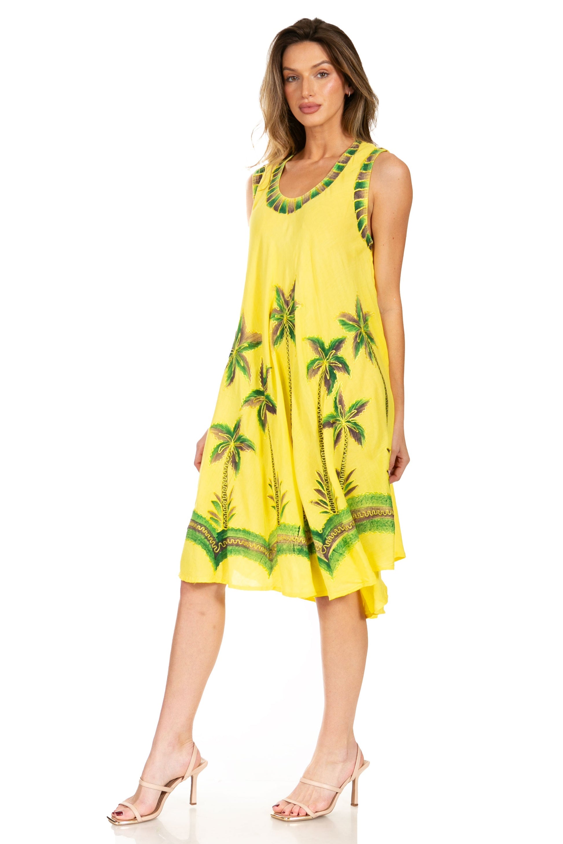 Sakkas Watercolor Palm Tree Tank Caftan Short Dress - Concordia Style Boutique