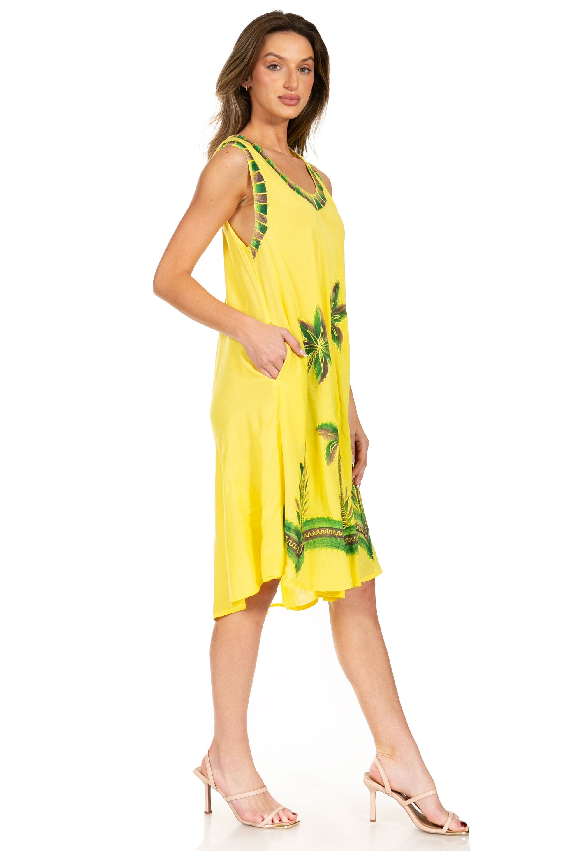 Sakkas Watercolor Palm Tree Tank Caftan Short Dress - Concordia Style Boutique