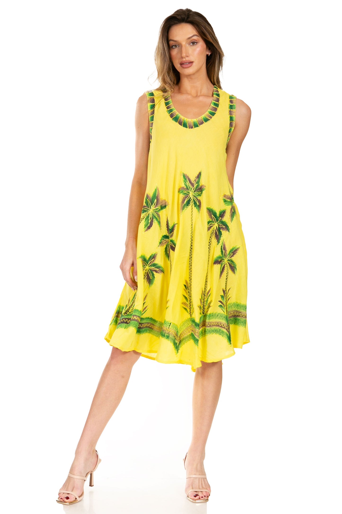 Sakkas Watercolor Palm Tree Tank Caftan Short Dress - Concordia Style Boutique