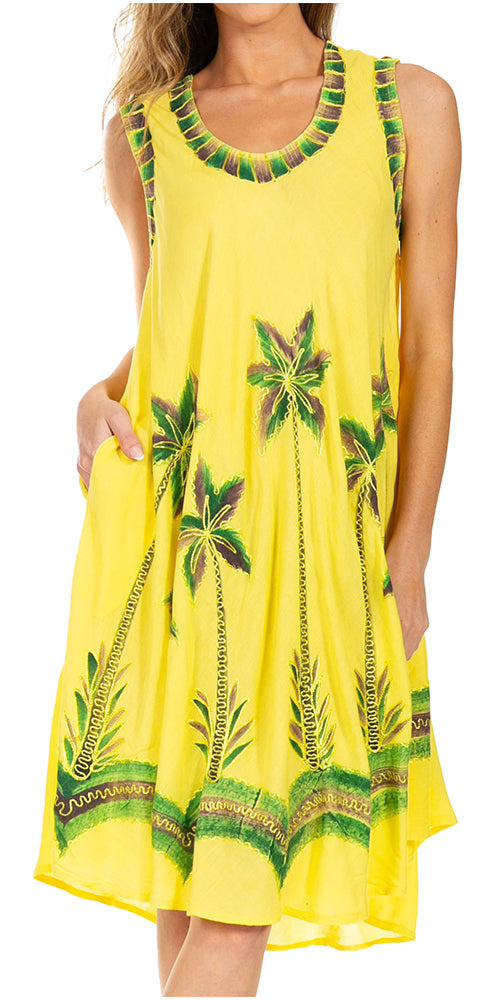 Sakkas Watercolor Palm Tree Tank Caftan Short Dress - Concordia Style Boutique