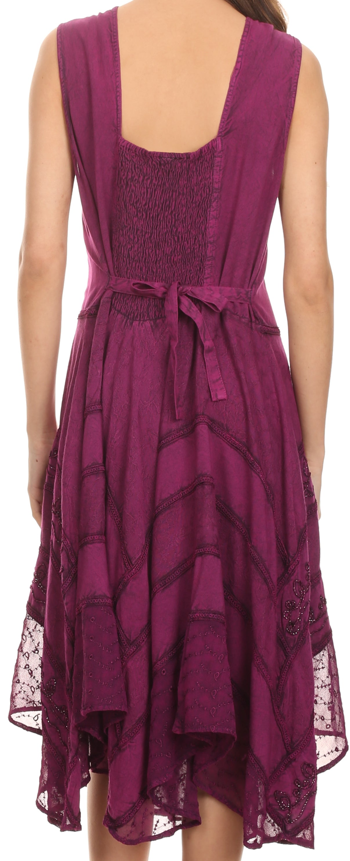 Sakkas Sundara Stonewashed Rayon Embroidered Mid Length Dress - Concordia Style Boutique