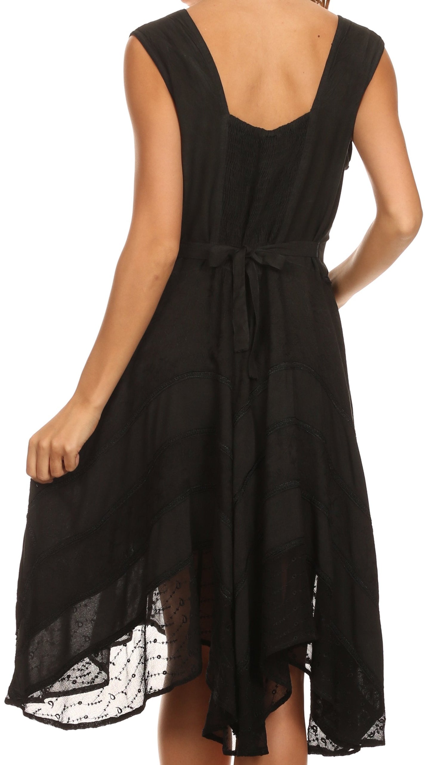 Sakkas Sundara Stonewashed Rayon Embroidered Mid Length Dress - Concordia Style Boutique