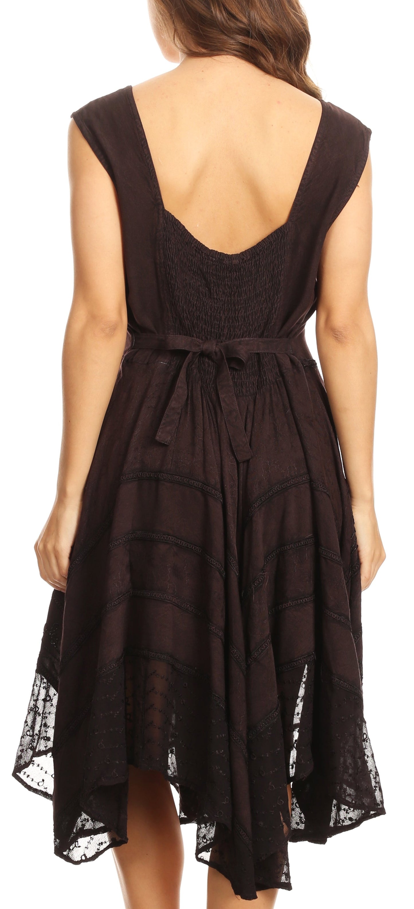 Sakkas Sundara Stonewashed Rayon Embroidered Mid Length Dress - Concordia Style Boutique