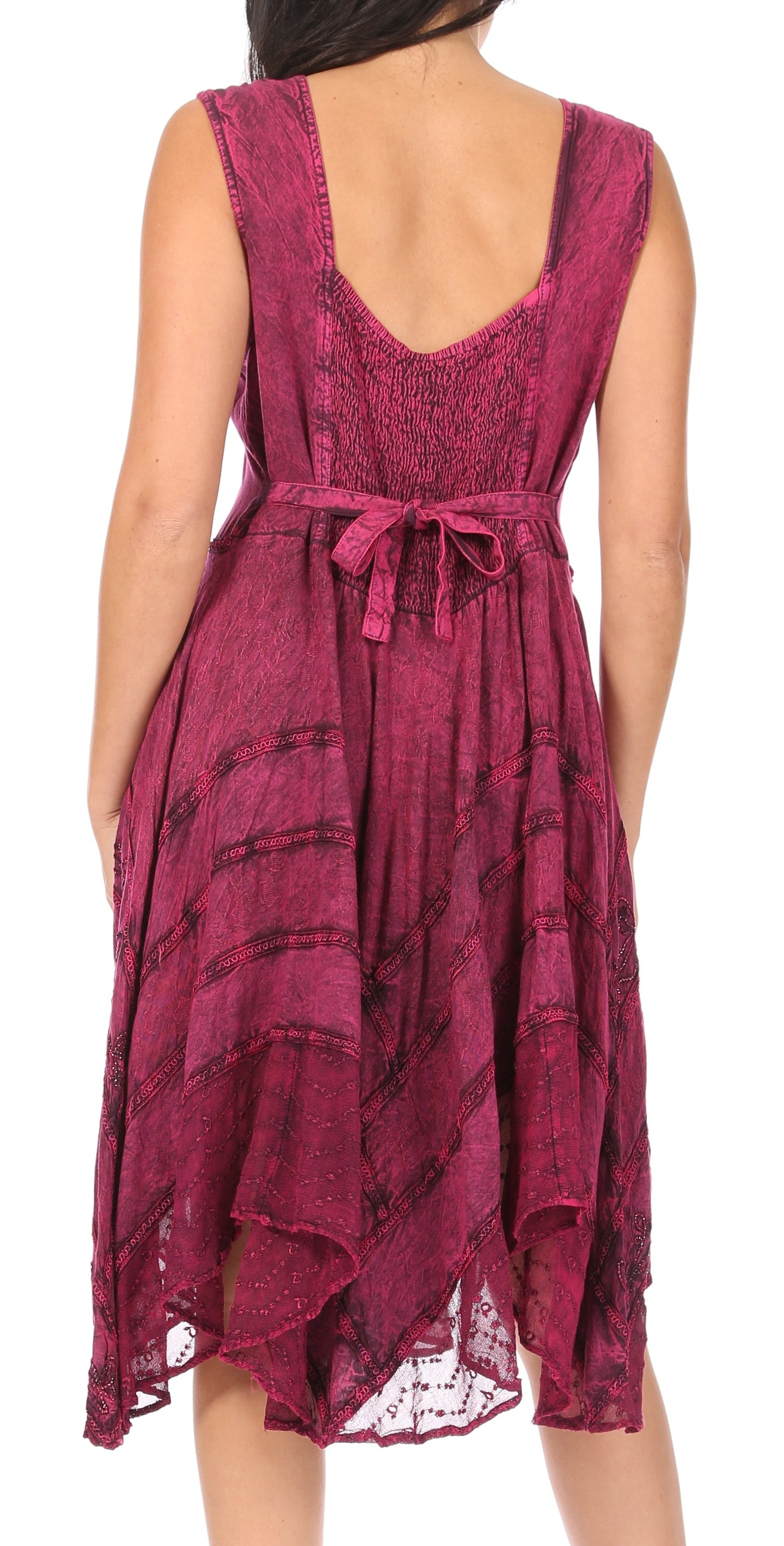 Sakkas Sundara Stonewashed Rayon Embroidered Mid Length Dress - Concordia Style Boutique