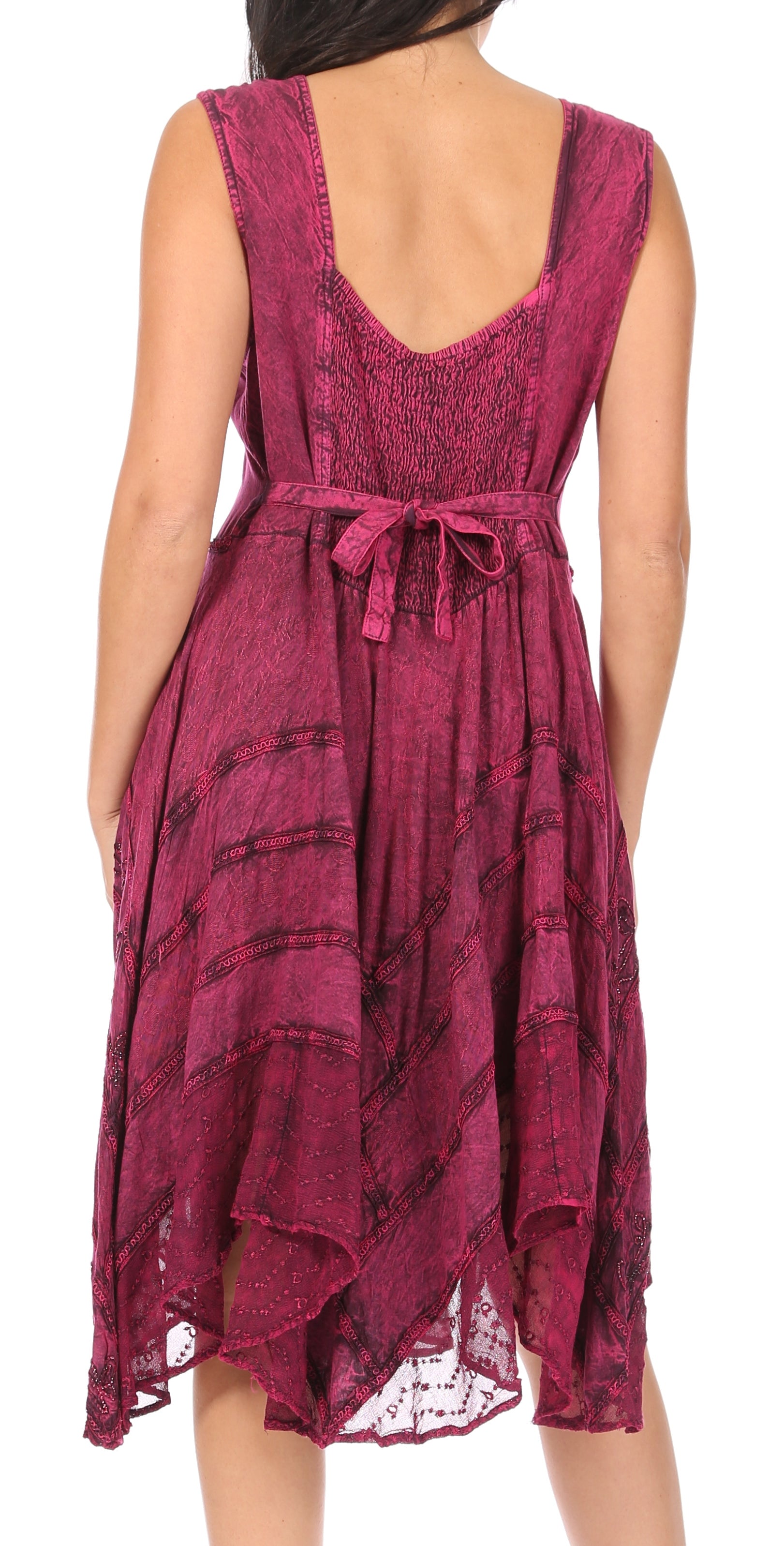 Sakkas Sundara Stonewashed Rayon Embroidered Mid Length Dress - Concordia Style Boutique