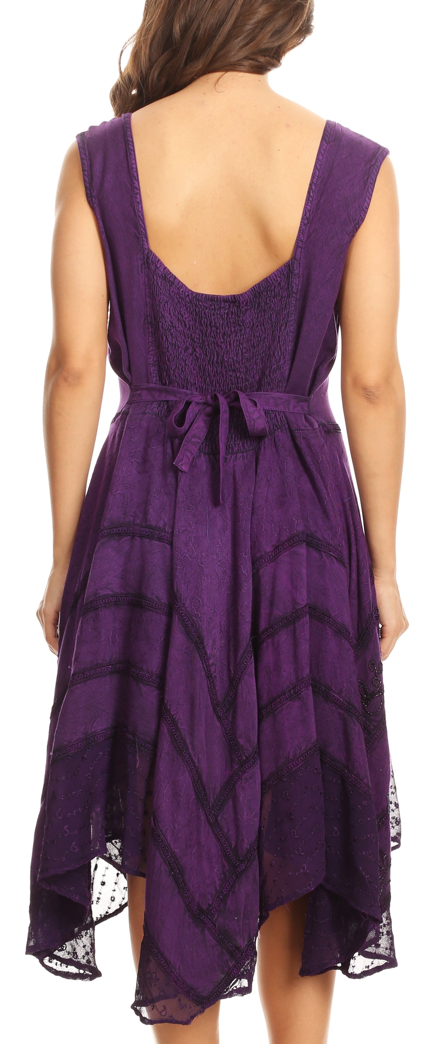 Sakkas Sundara Stonewashed Rayon Embroidered Mid Length Dress - Concordia Style Boutique