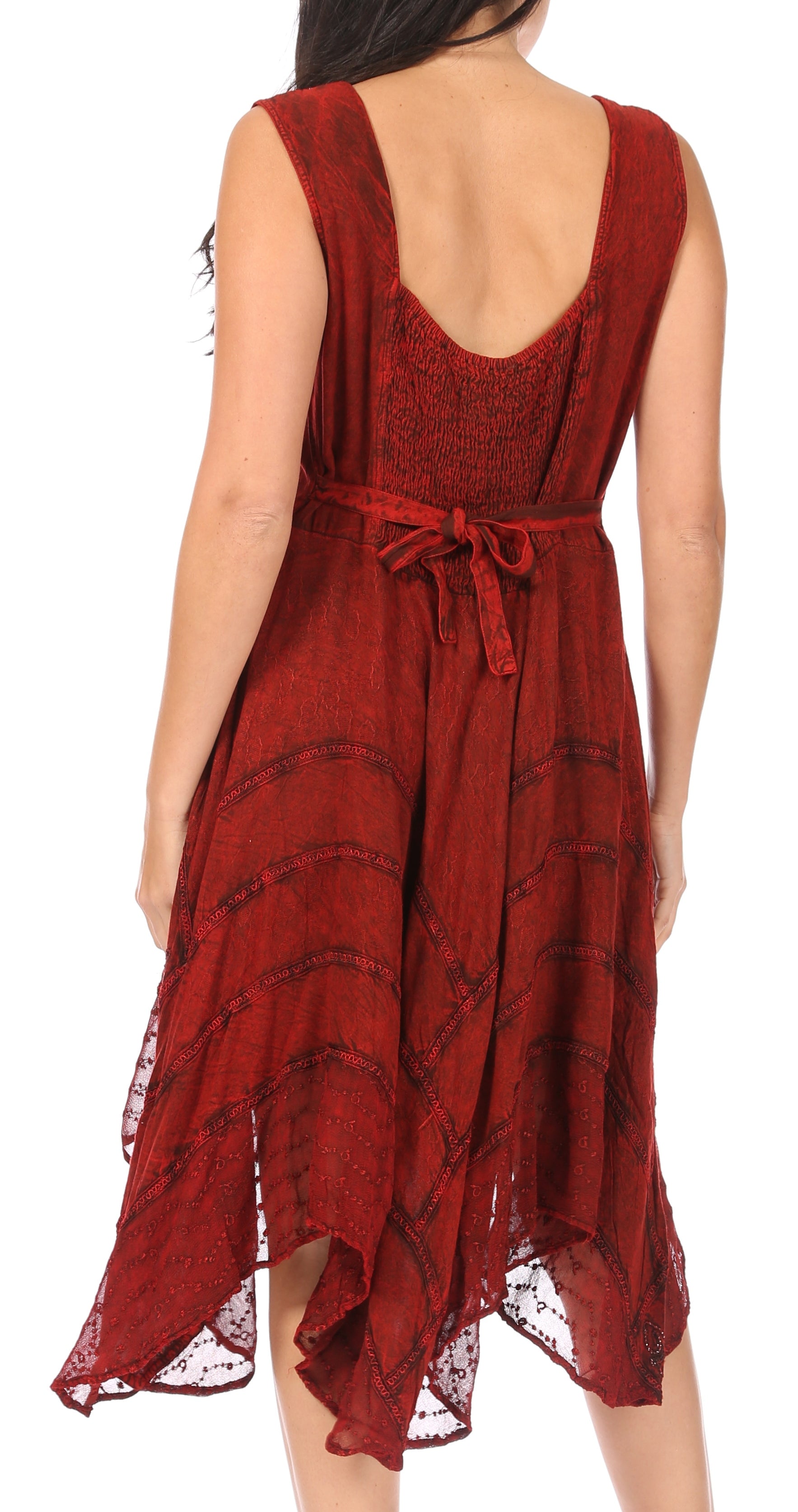 Sakkas Sundara Stonewashed Rayon Embroidered Mid Length Dress - Concordia Style Boutique