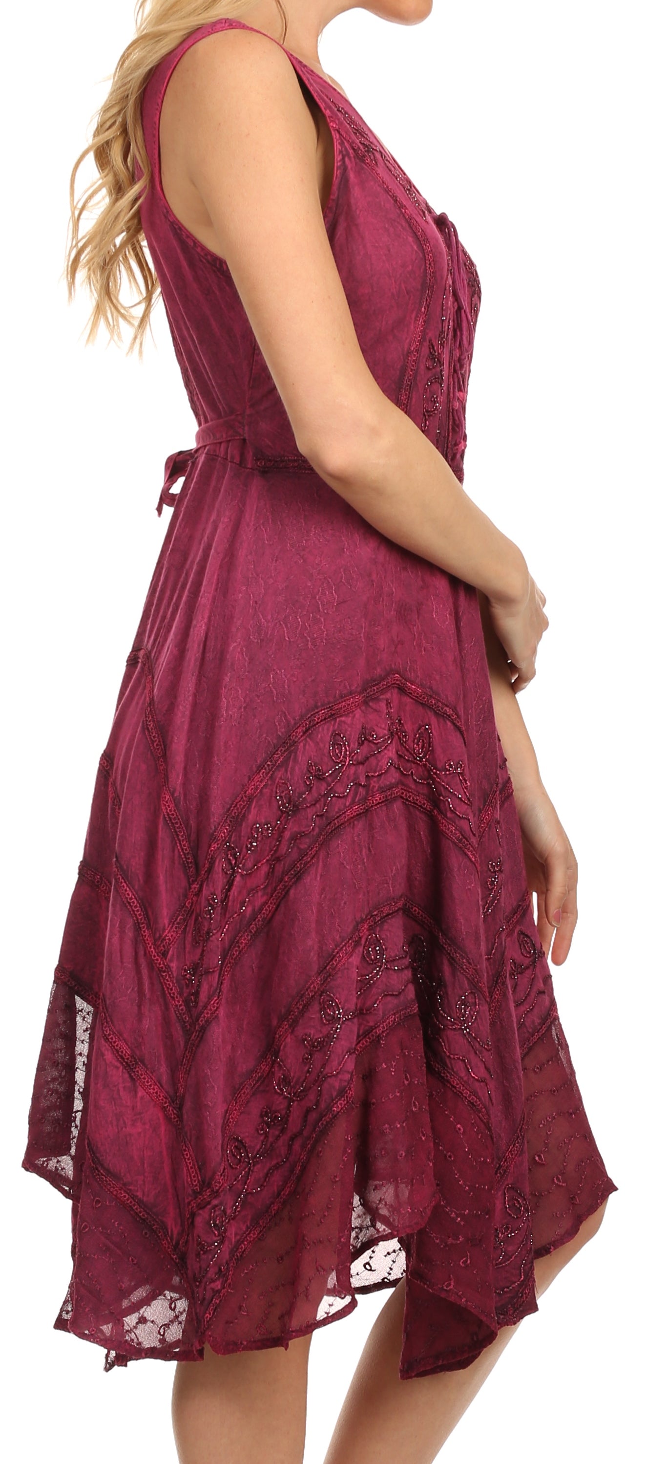 Sakkas Sundara Stonewashed Rayon Embroidered Mid Length Dress - Concordia Style Boutique