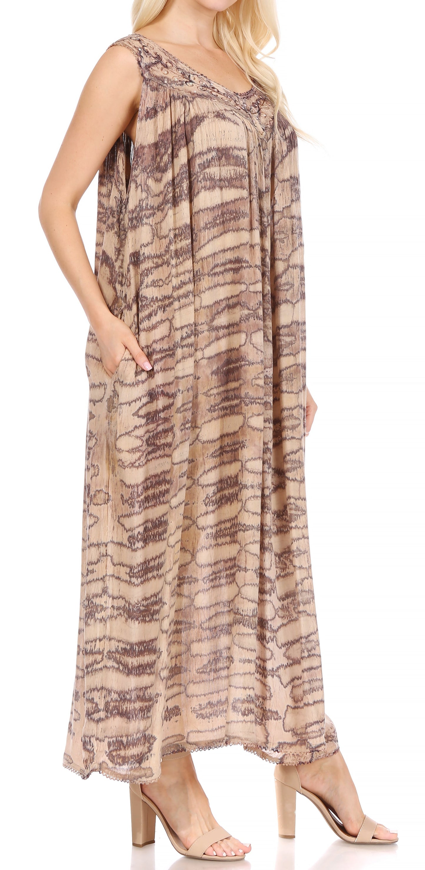 Sakkas Adele Sequin Embroidered Scoop Neck Sleeveless Dress / Cover Up - Concordia Style Boutique