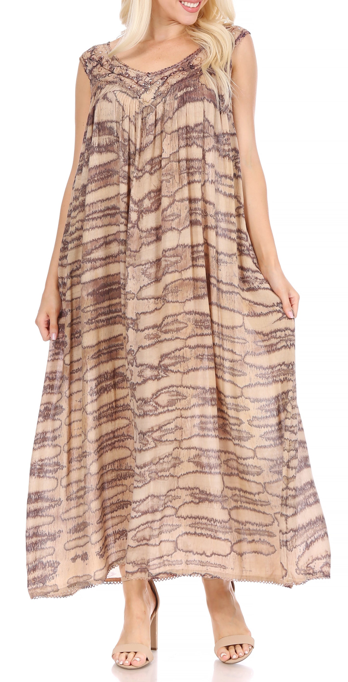 Sakkas Adele Sequin Embroidered Scoop Neck Sleeveless Dress / Cover Up - Concordia Style Boutique