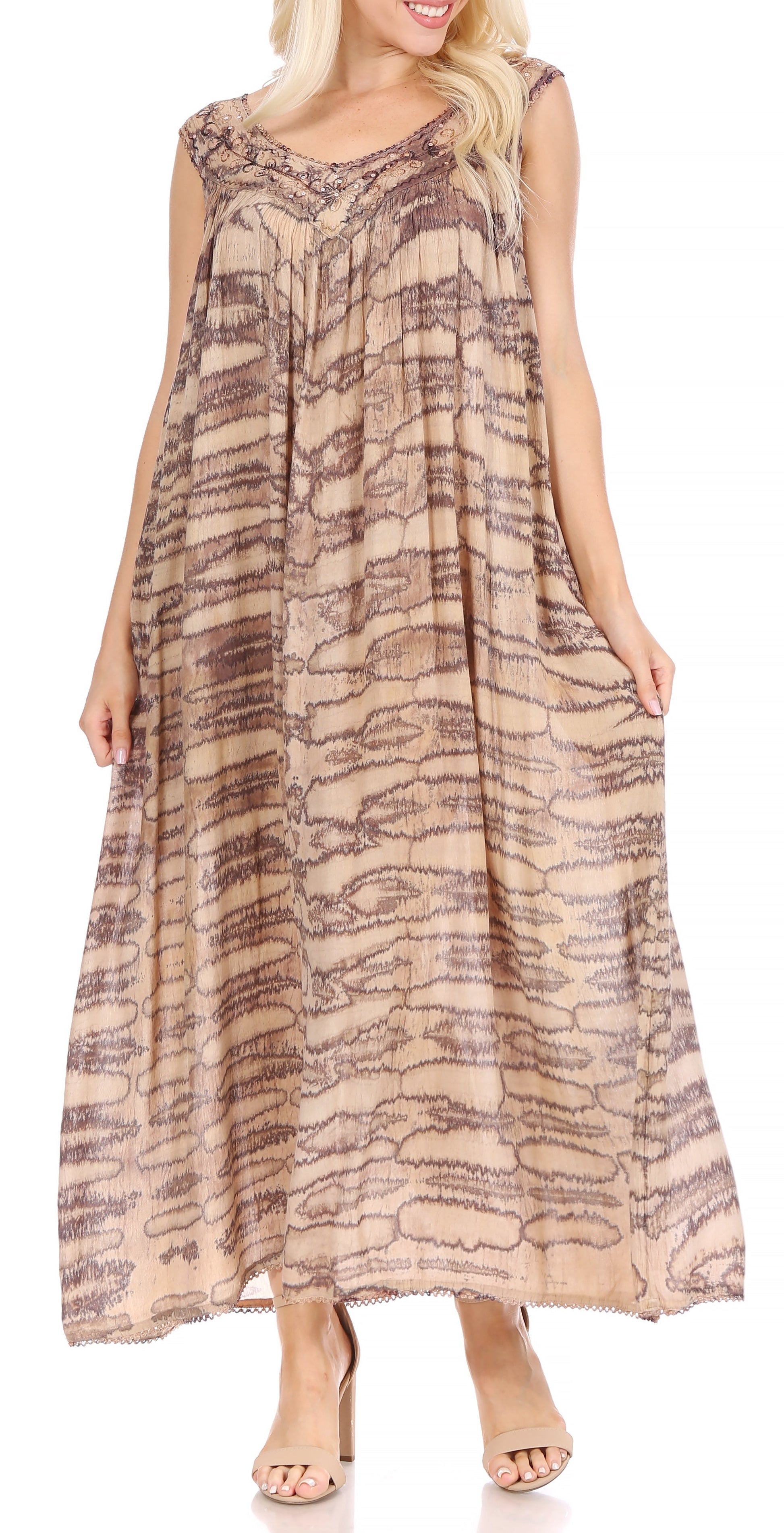 Sakkas Adele Sequin Embroidered Scoop Neck Sleeveless Dress / Cover Up - Concordia Style Boutique