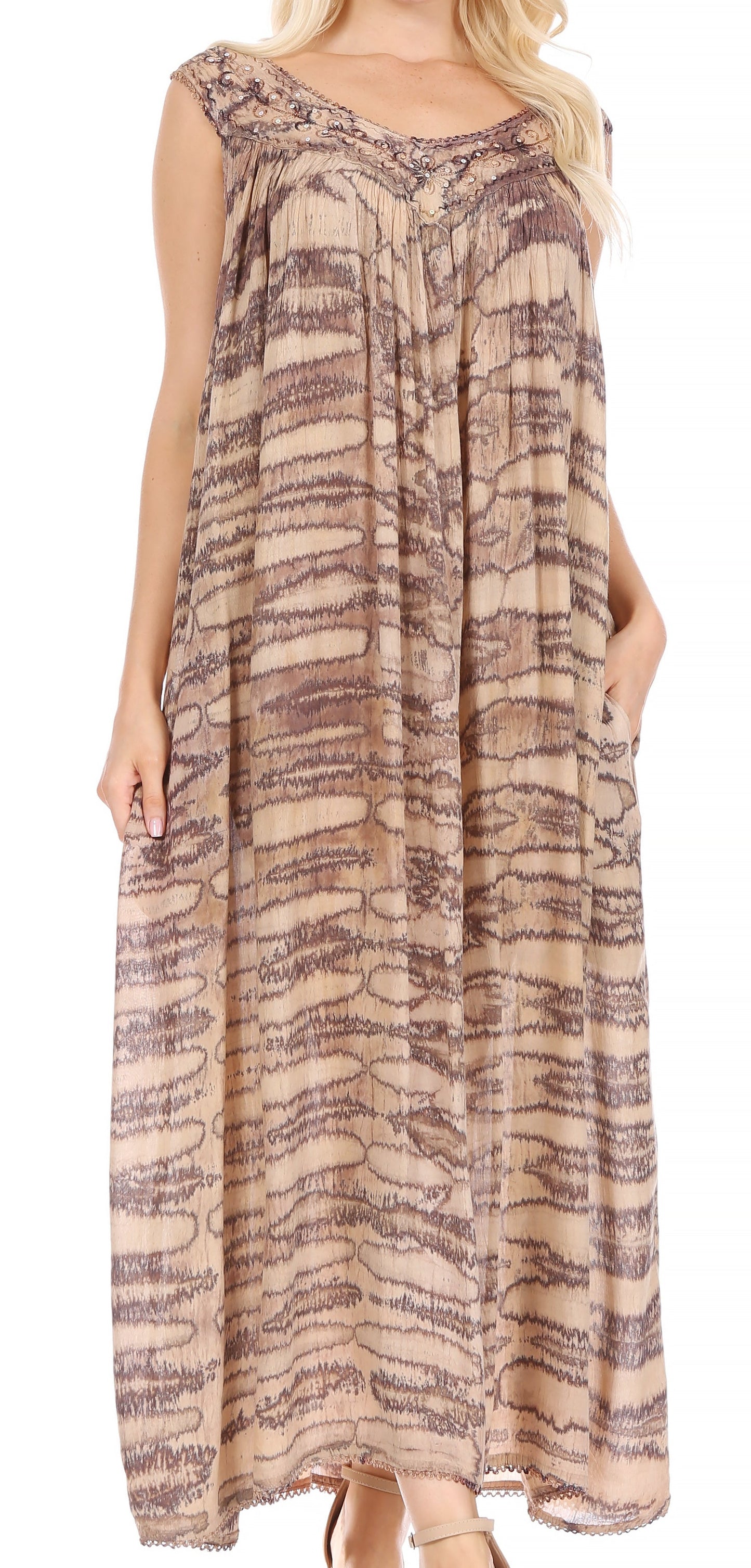 Sakkas Adele Sequin Embroidered Scoop Neck Sleeveless Dress / Cover Up - Concordia Style Boutique
