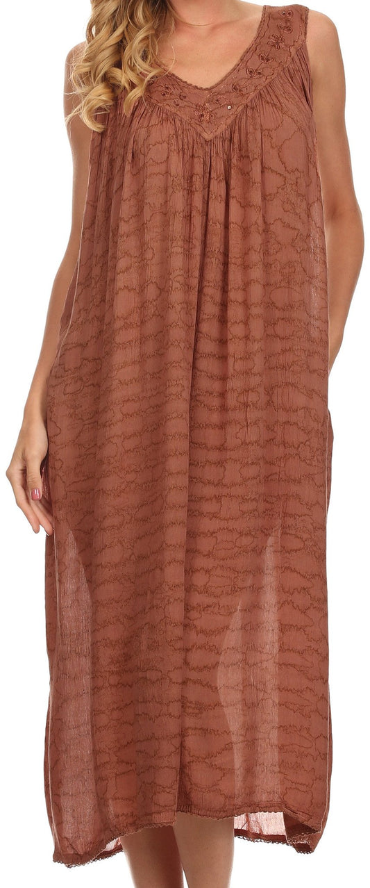 Sakkas Adele Sequin Embroidered Scoop Neck Sleeveless Dress / Cover Up - Concordia Style Boutique