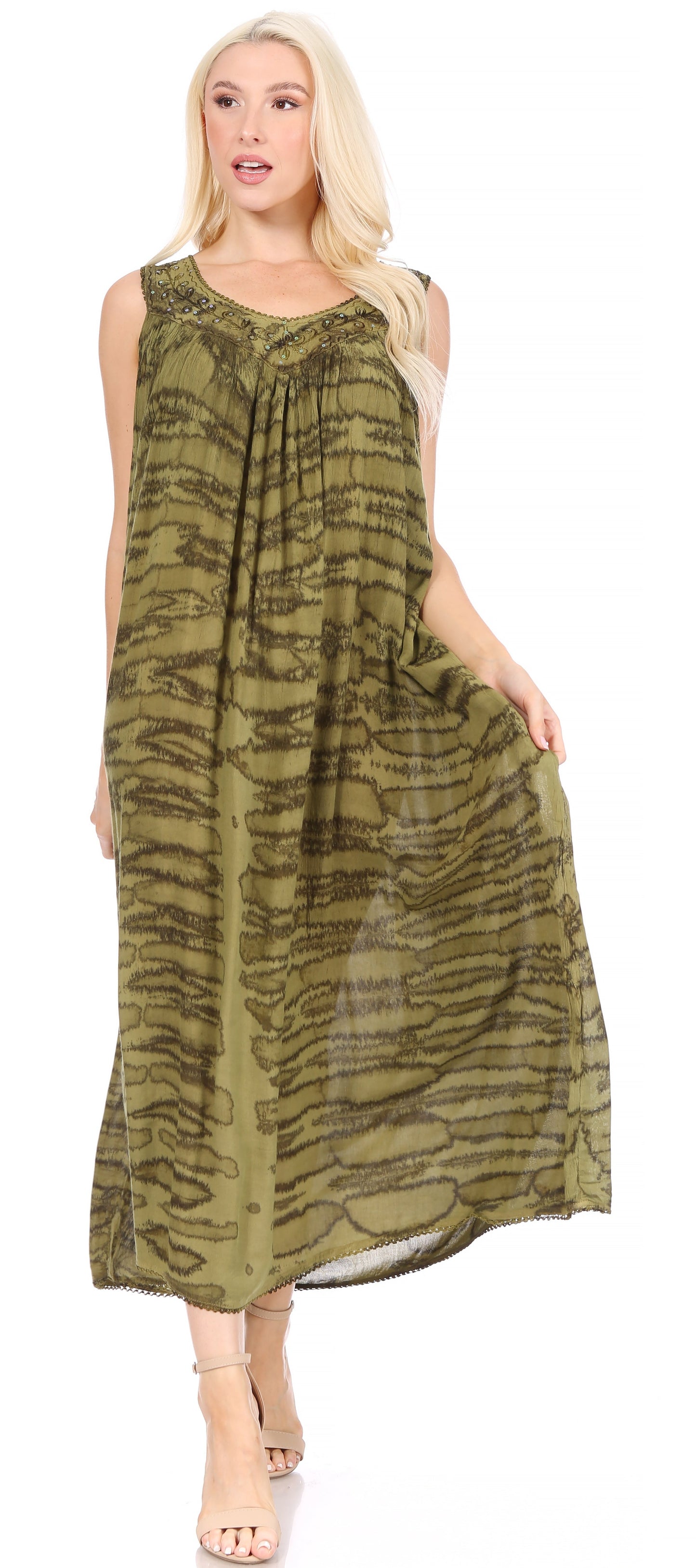 Sakkas Adele Sequin Embroidered Scoop Neck Sleeveless Dress / Cover Up - Concordia Style Boutique