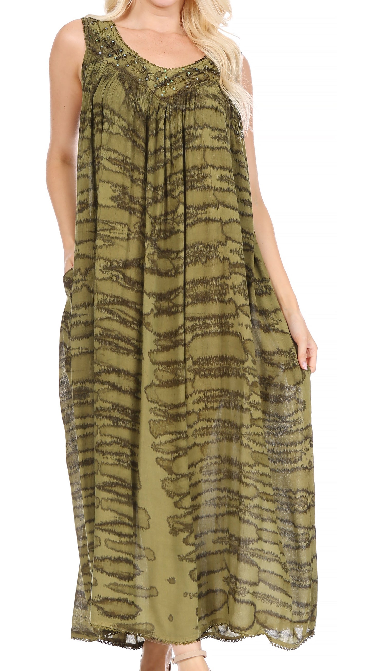 Sakkas Adele Sequin Embroidered Scoop Neck Sleeveless Dress / Cover Up - Concordia Style Boutique