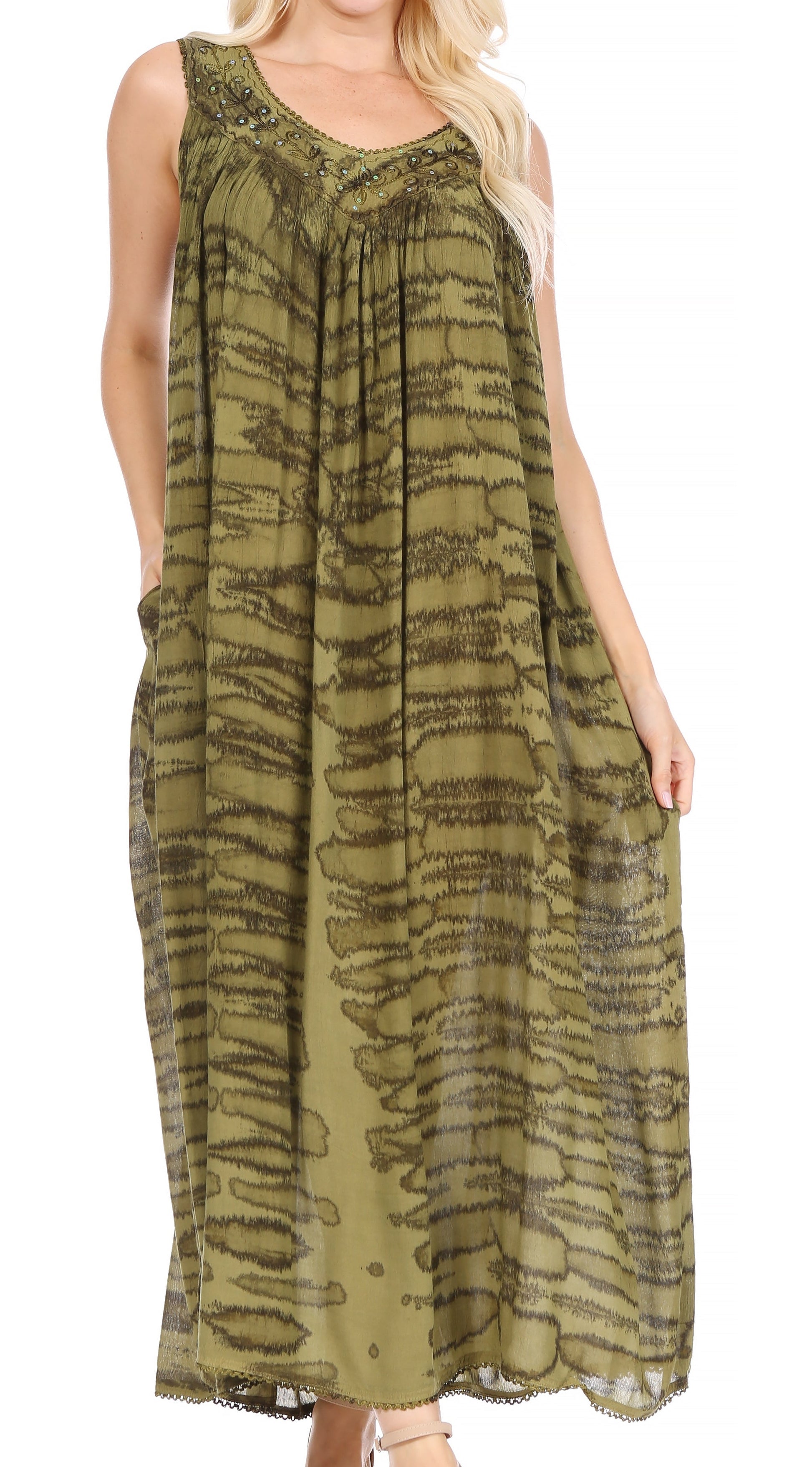 Sakkas Adele Sequin Embroidered Scoop Neck Sleeveless Dress / Cover Up - Concordia Style Boutique