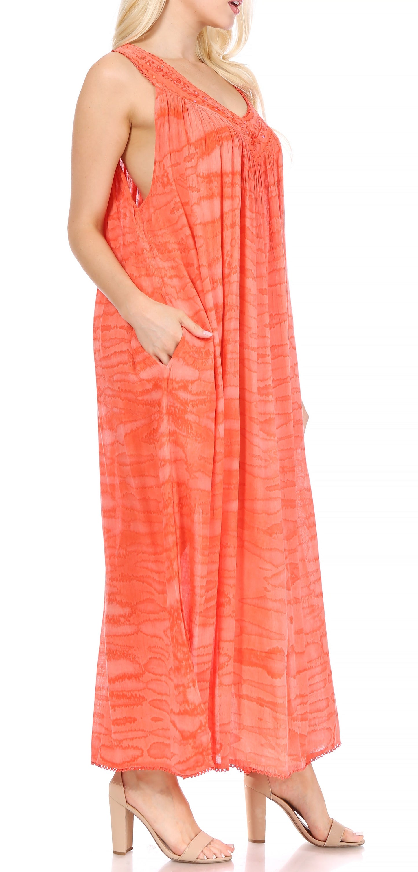 Sakkas Adele Sequin Embroidered Scoop Neck Sleeveless Dress / Cover Up - Concordia Style Boutique