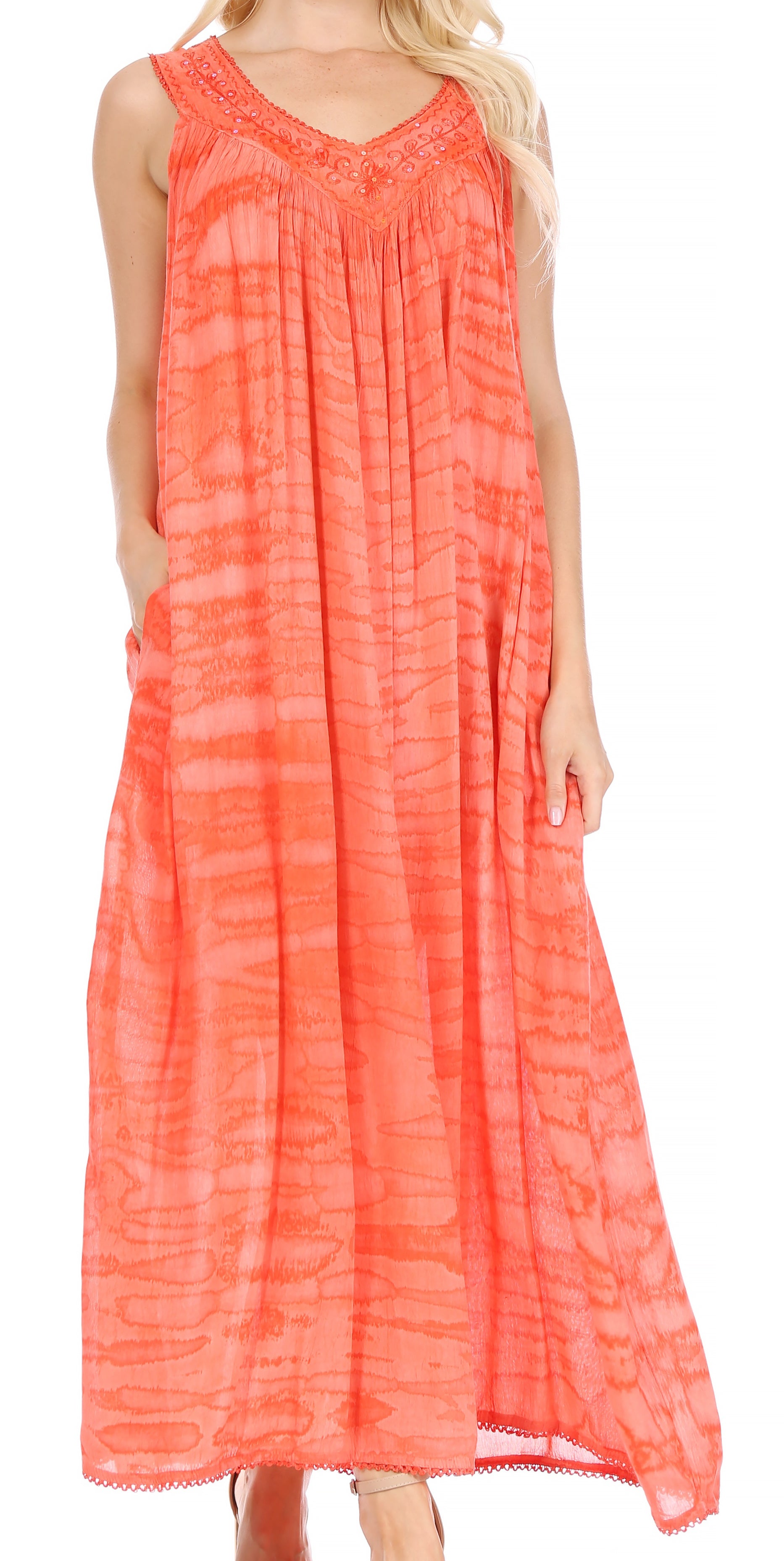 Sakkas Adele Sequin Embroidered Scoop Neck Sleeveless Dress / Cover Up - Concordia Style Boutique