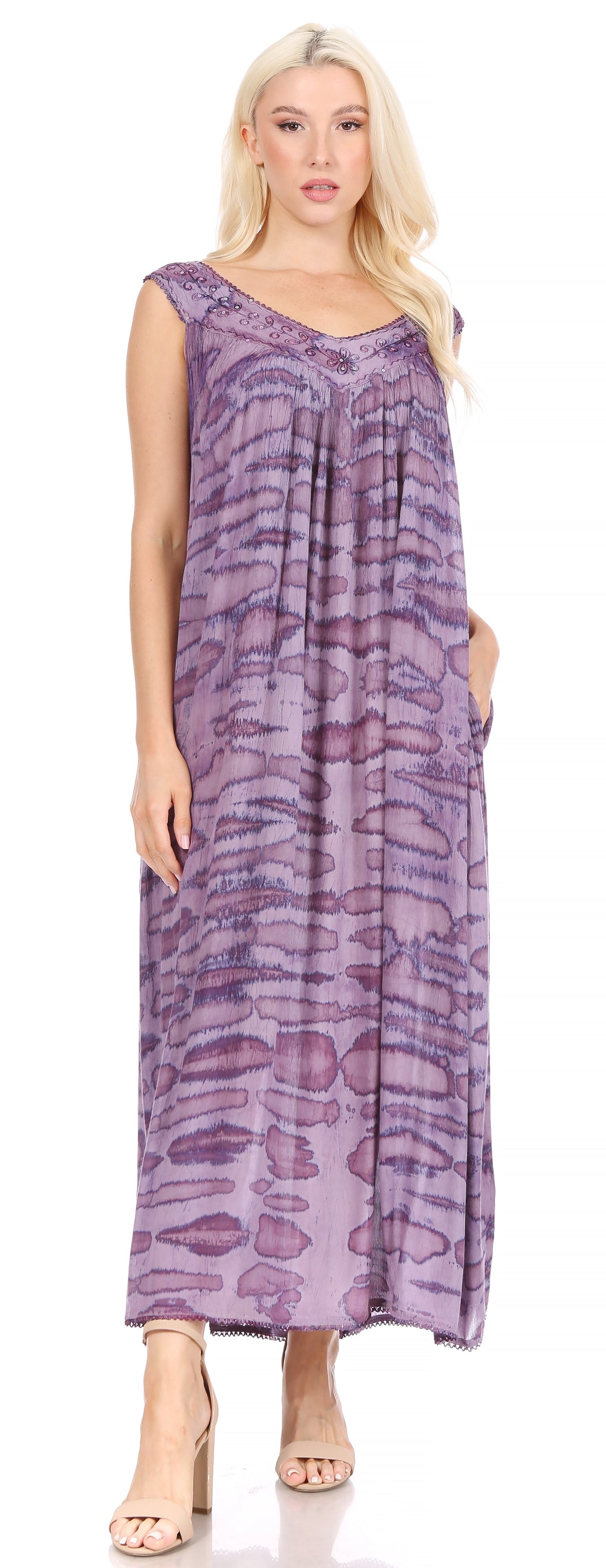 Sakkas Adele Sequin Embroidered Scoop Neck Sleeveless Dress / Cover Up - Concordia Style Boutique