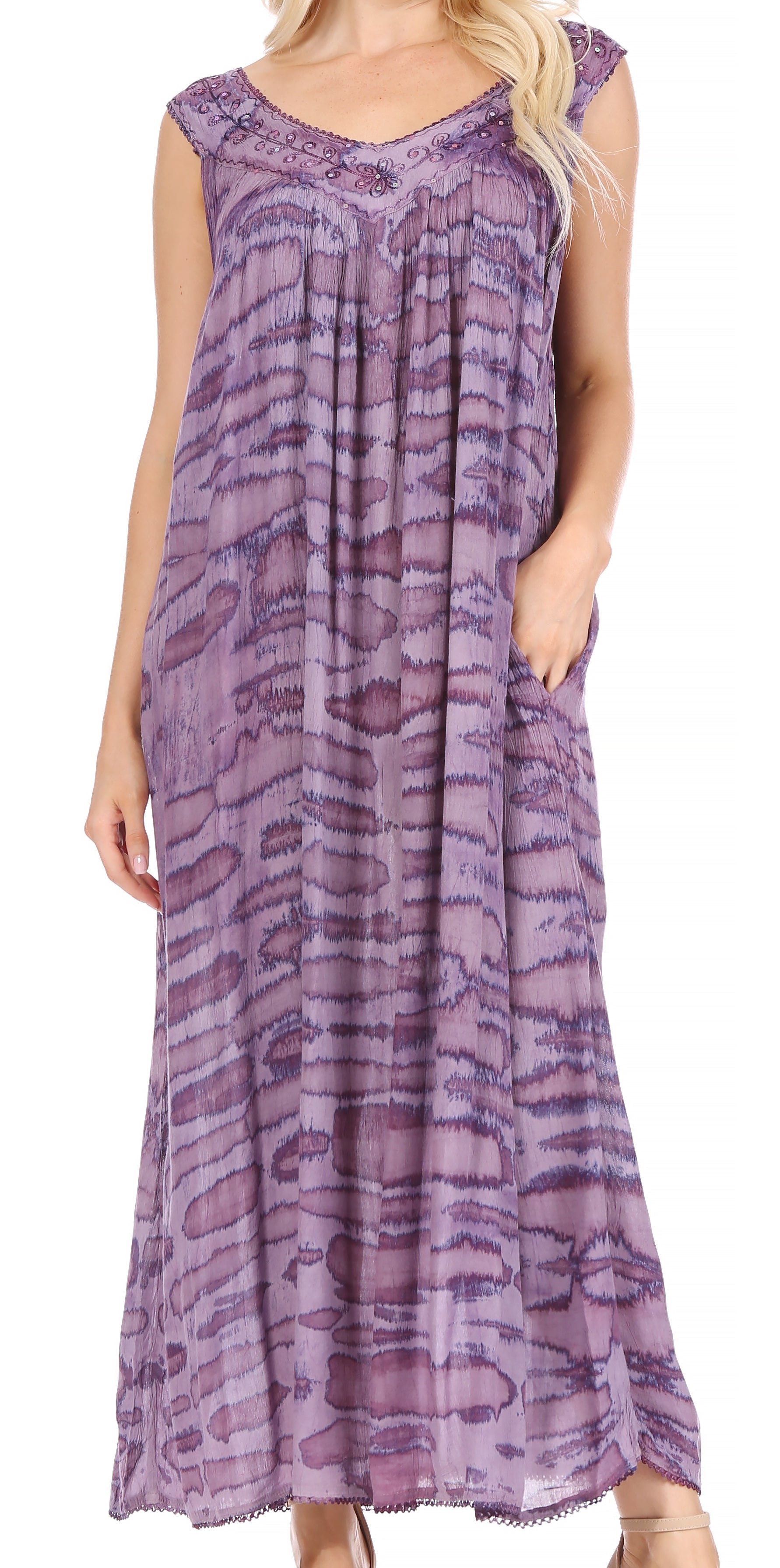 Sakkas Adele Sequin Embroidered Scoop Neck Sleeveless Dress / Cover Up - Concordia Style Boutique