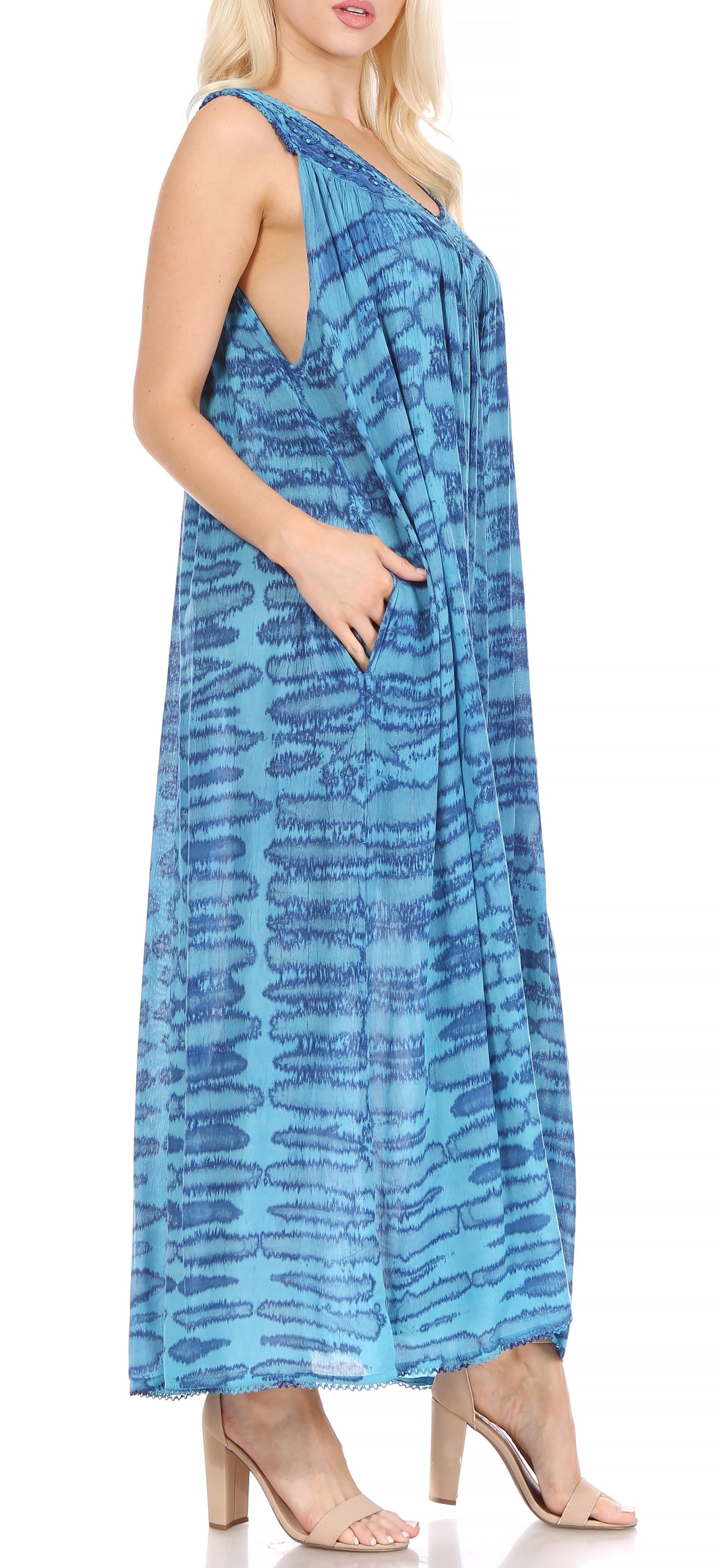 Sakkas Adele Sequin Embroidered Scoop Neck Sleeveless Dress / Cover Up - Concordia Style Boutique