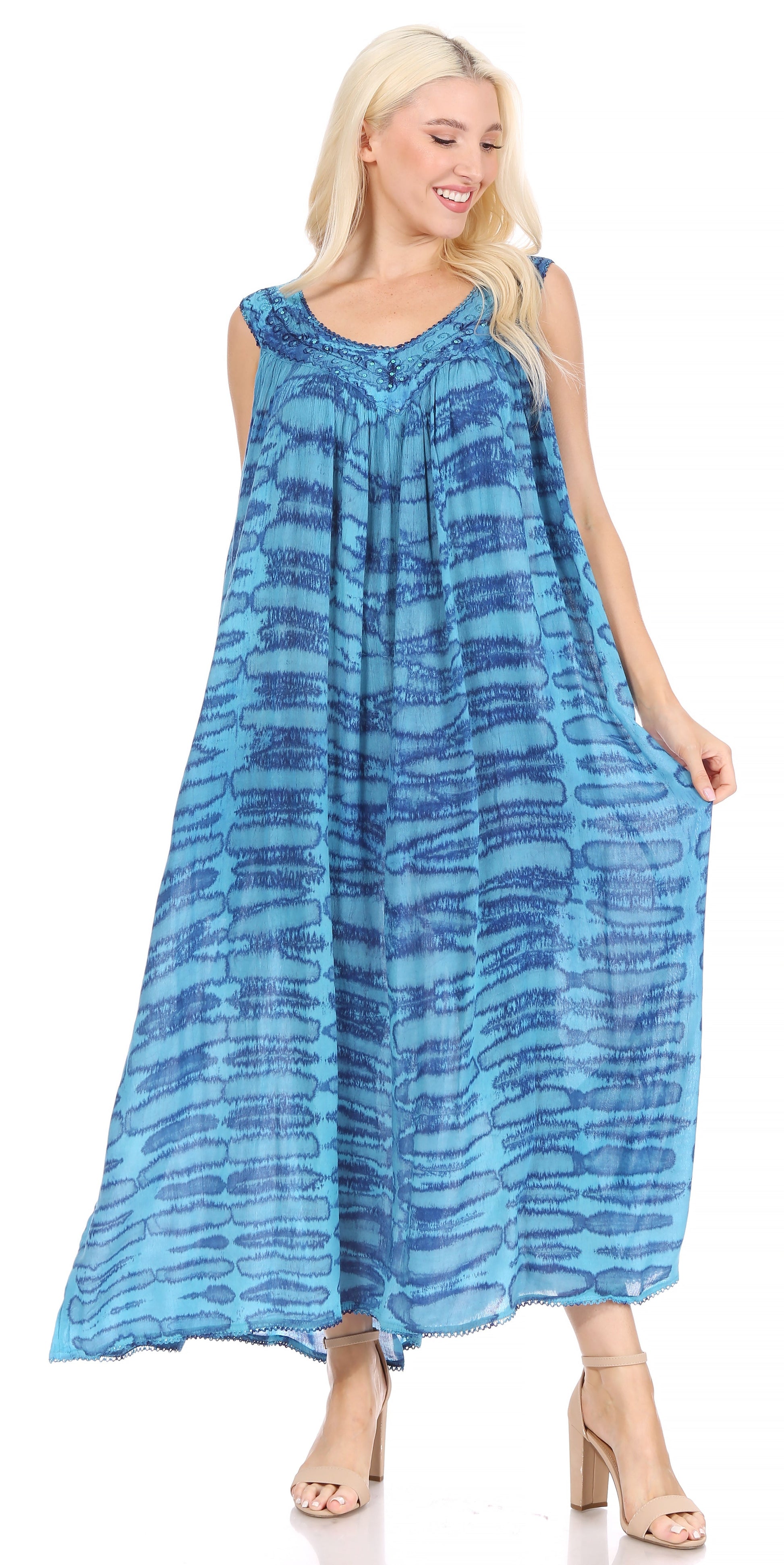 Sakkas Adele Sequin Embroidered Scoop Neck Sleeveless Dress / Cover Up - Concordia Style Boutique