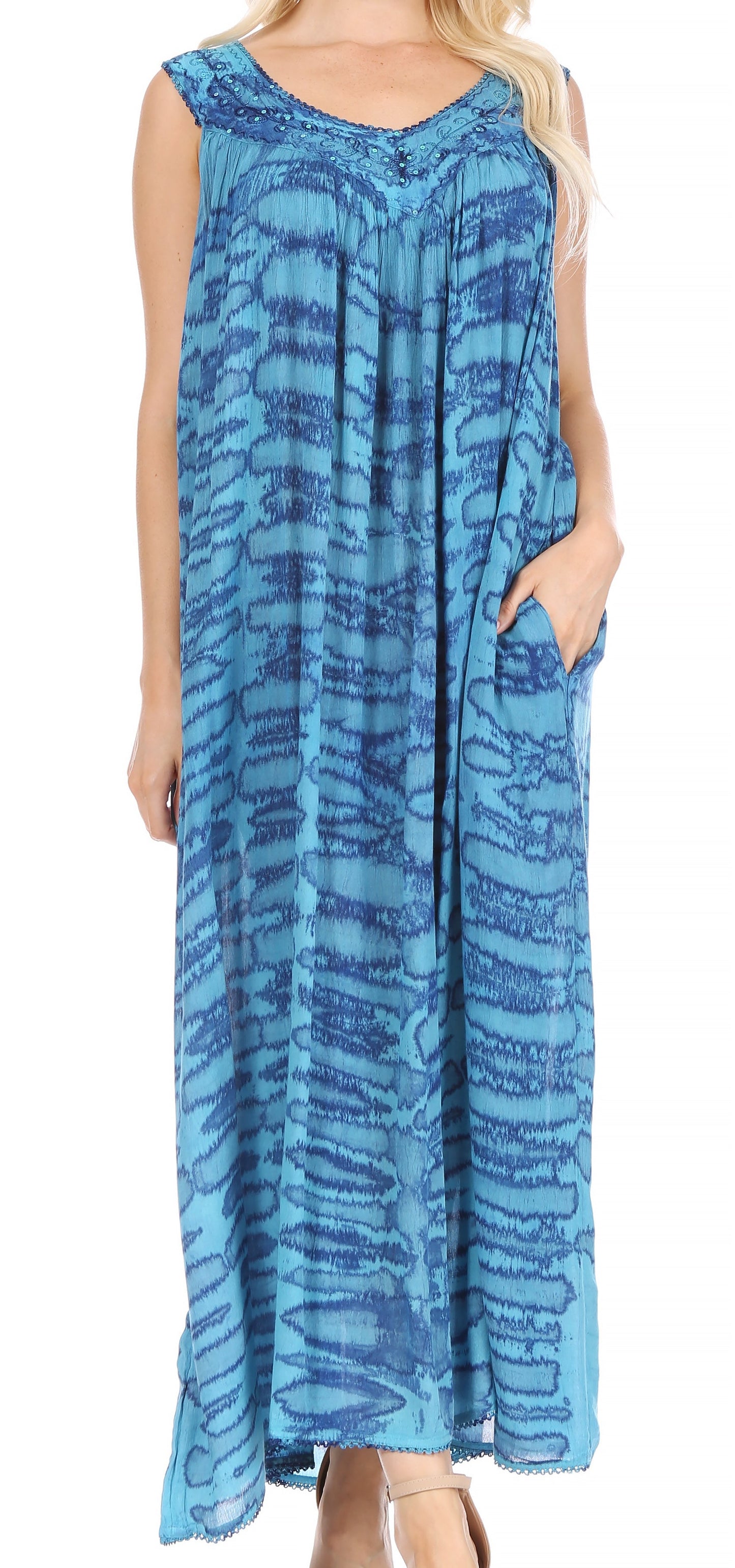 Sakkas Adele Sequin Embroidered Scoop Neck Sleeveless Dress / Cover Up - Concordia Style Boutique