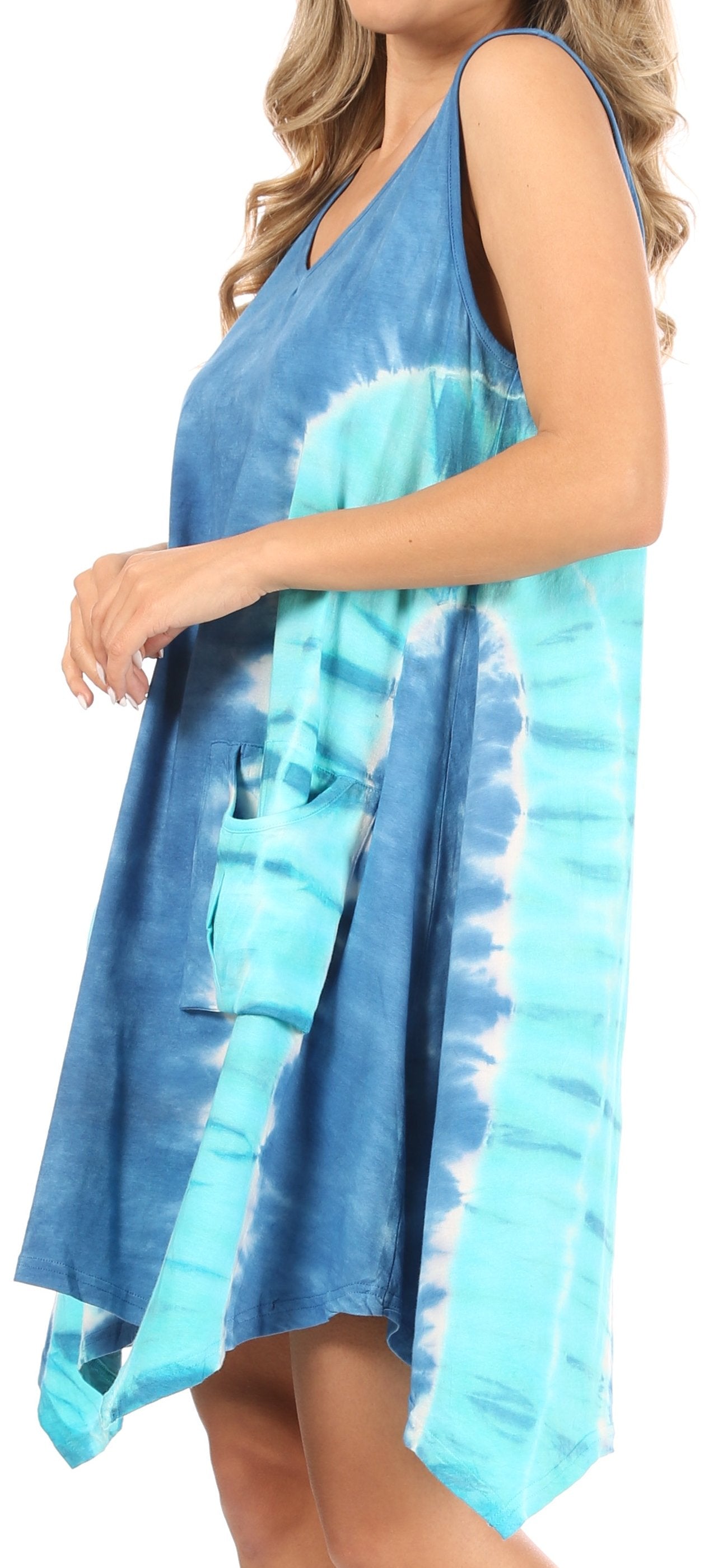 Sakkas Lunna Women's Casual Sleeveless Hi-low V-neck Knit Tie-dye Dress Cover-up - Concordia Style Boutique