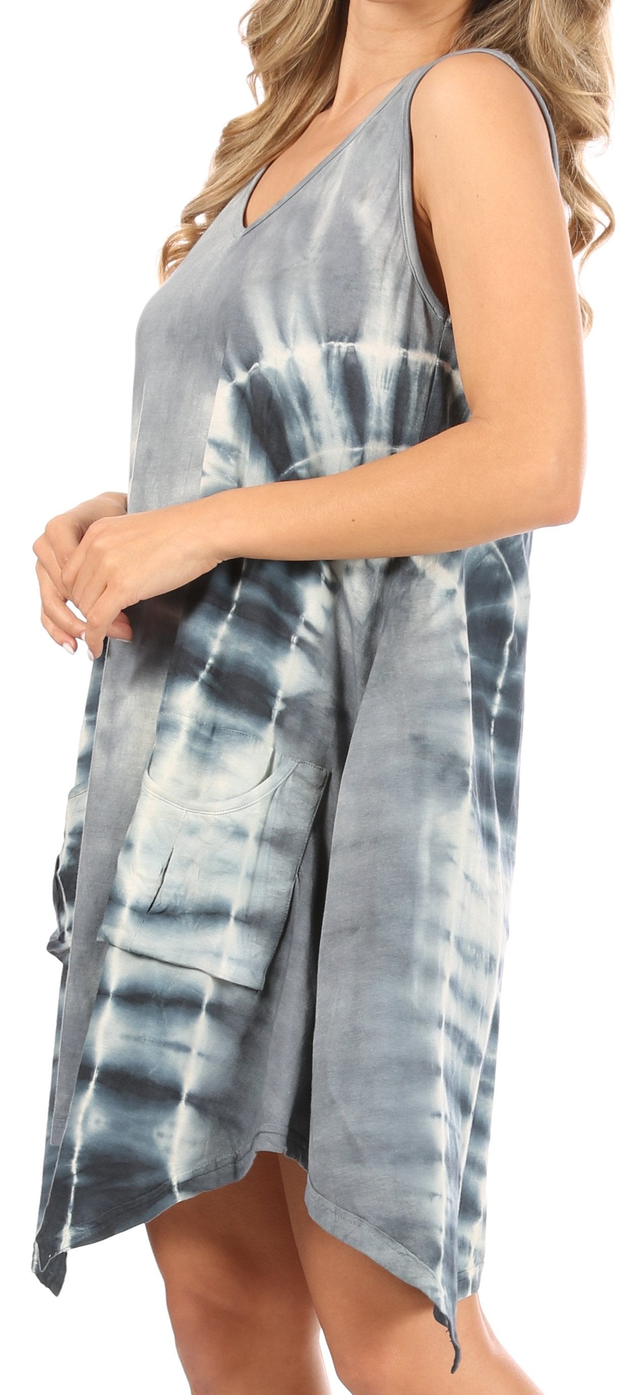Sakkas Lunna Women's Casual Sleeveless Hi-low V-neck Knit Tie-dye Dress Cover-up - Concordia Style Boutique