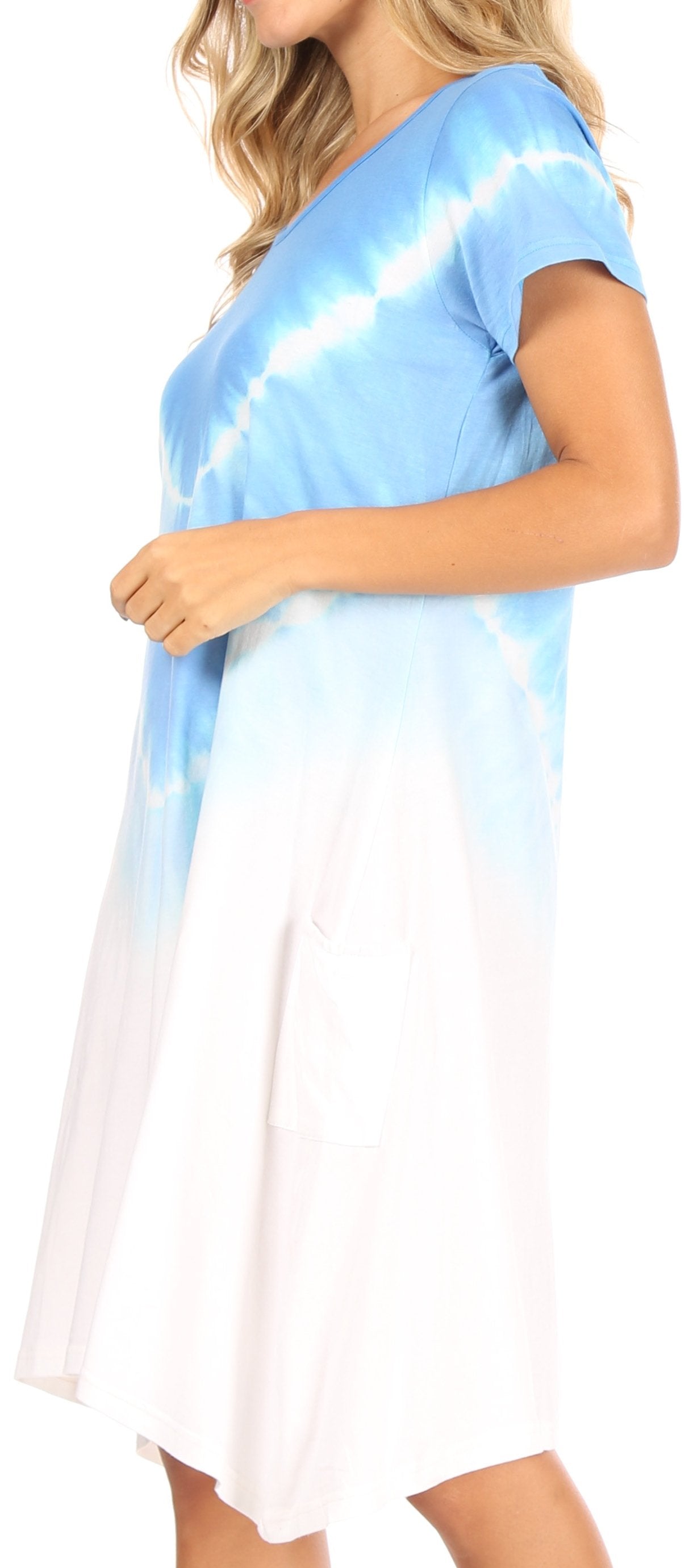 Sakkas Lilla Women's Casual Tie Dye Midi Boho Loose Short Sleeve Knit Dress Pocket - Concordia Style Boutique