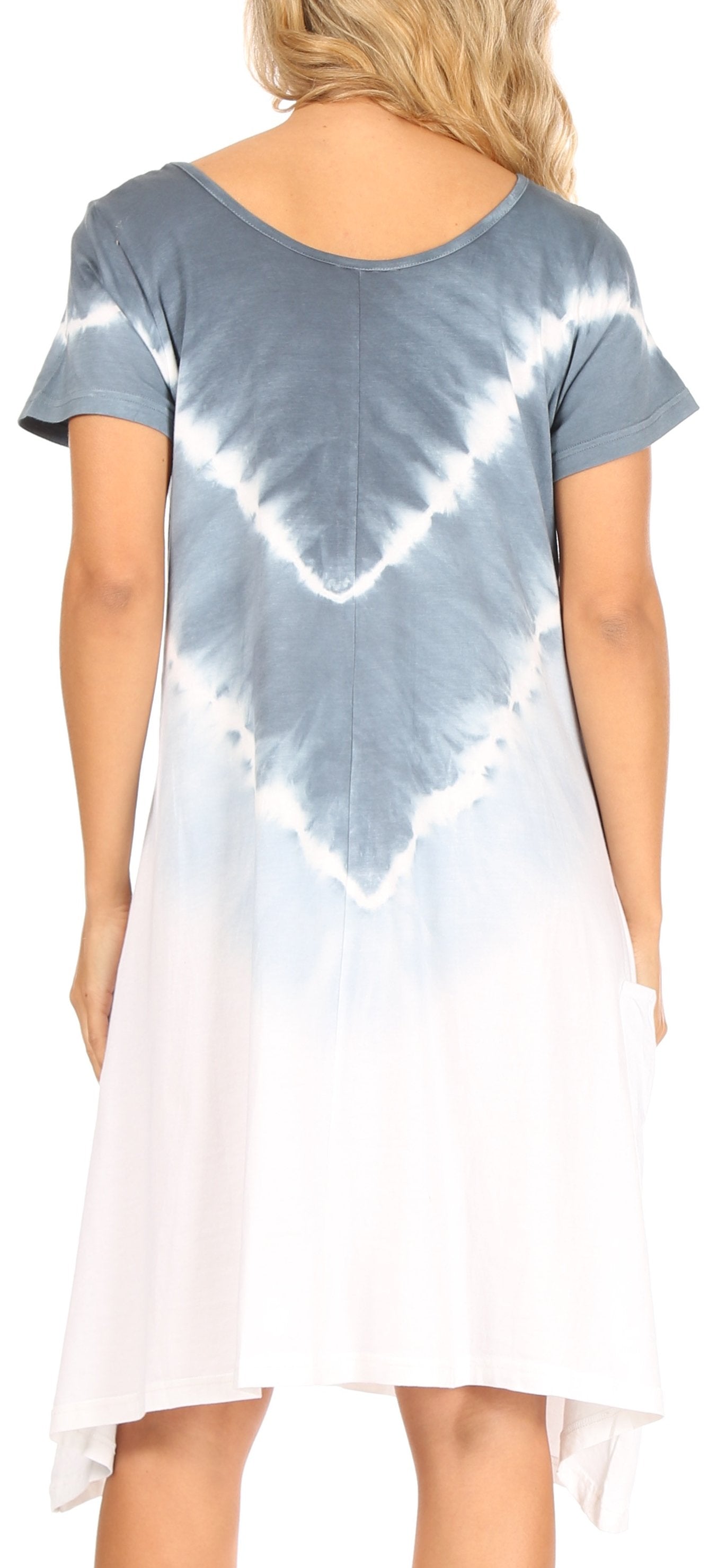 Sakkas Lilla Women's Casual Tie Dye Midi Boho Loose Short Sleeve Knit Dress Pocket - Concordia Style Boutique