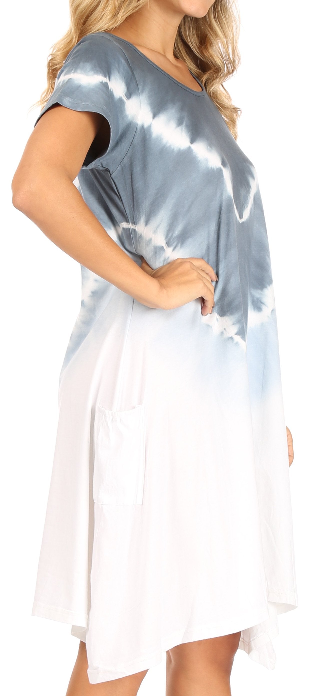 Sakkas Lilla Women's Casual Tie Dye Midi Boho Loose Short Sleeve Knit Dress Pocket - Concordia Style Boutique